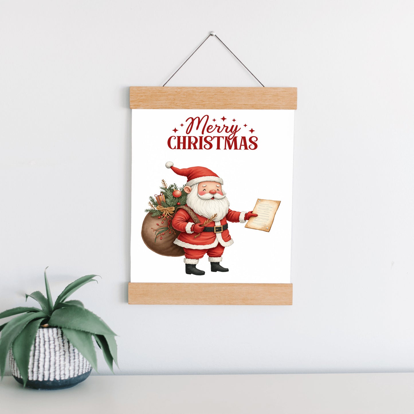 Merry Christmas Santa Wall Art, Red Holiday Canvas