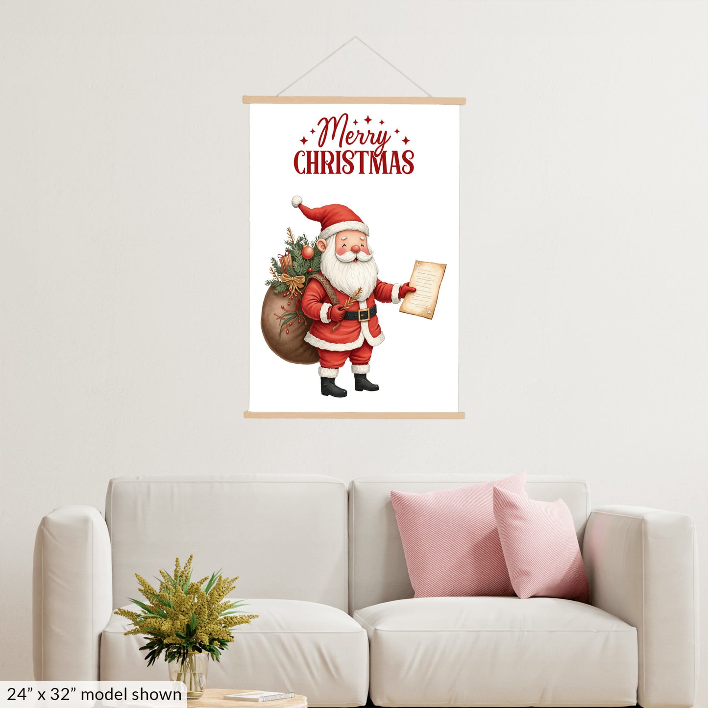 Merry Christmas Santa Wall Art, Red Holiday Canvas
