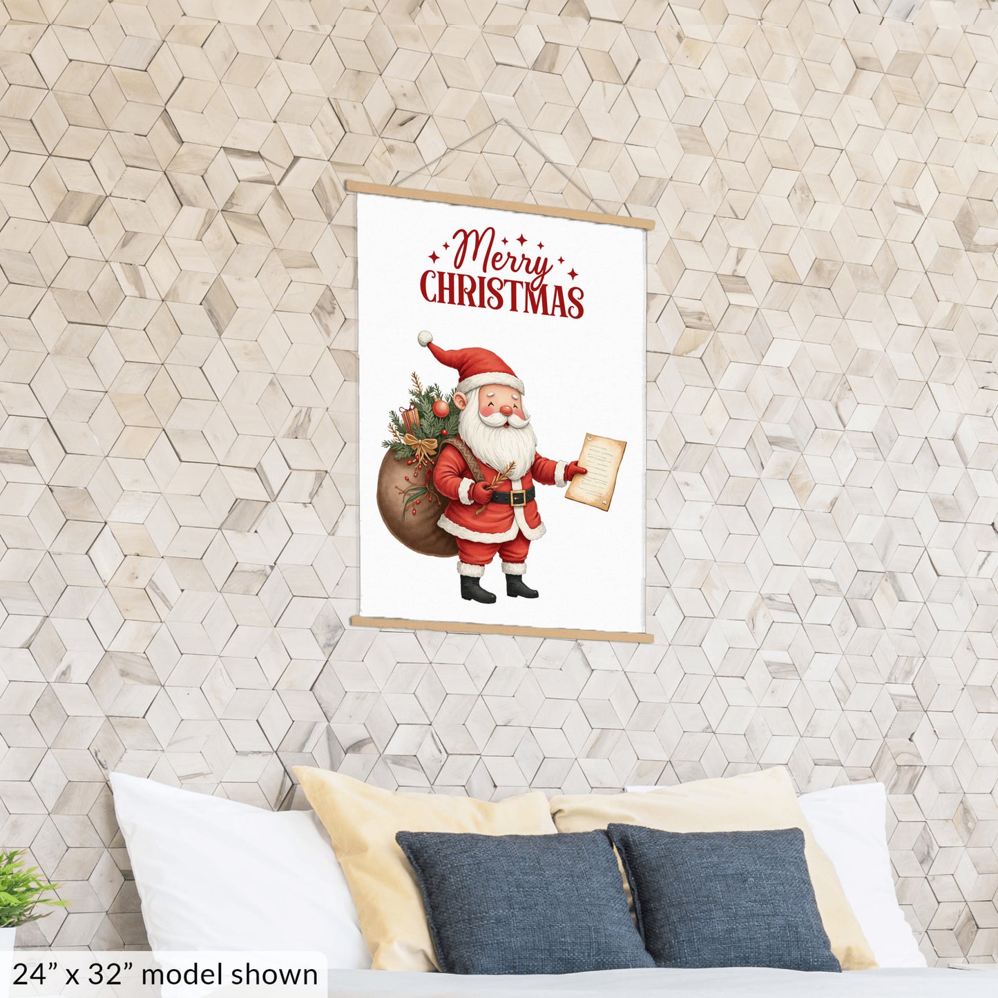 Merry Christmas Santa Wall Art, Red Holiday Canvas