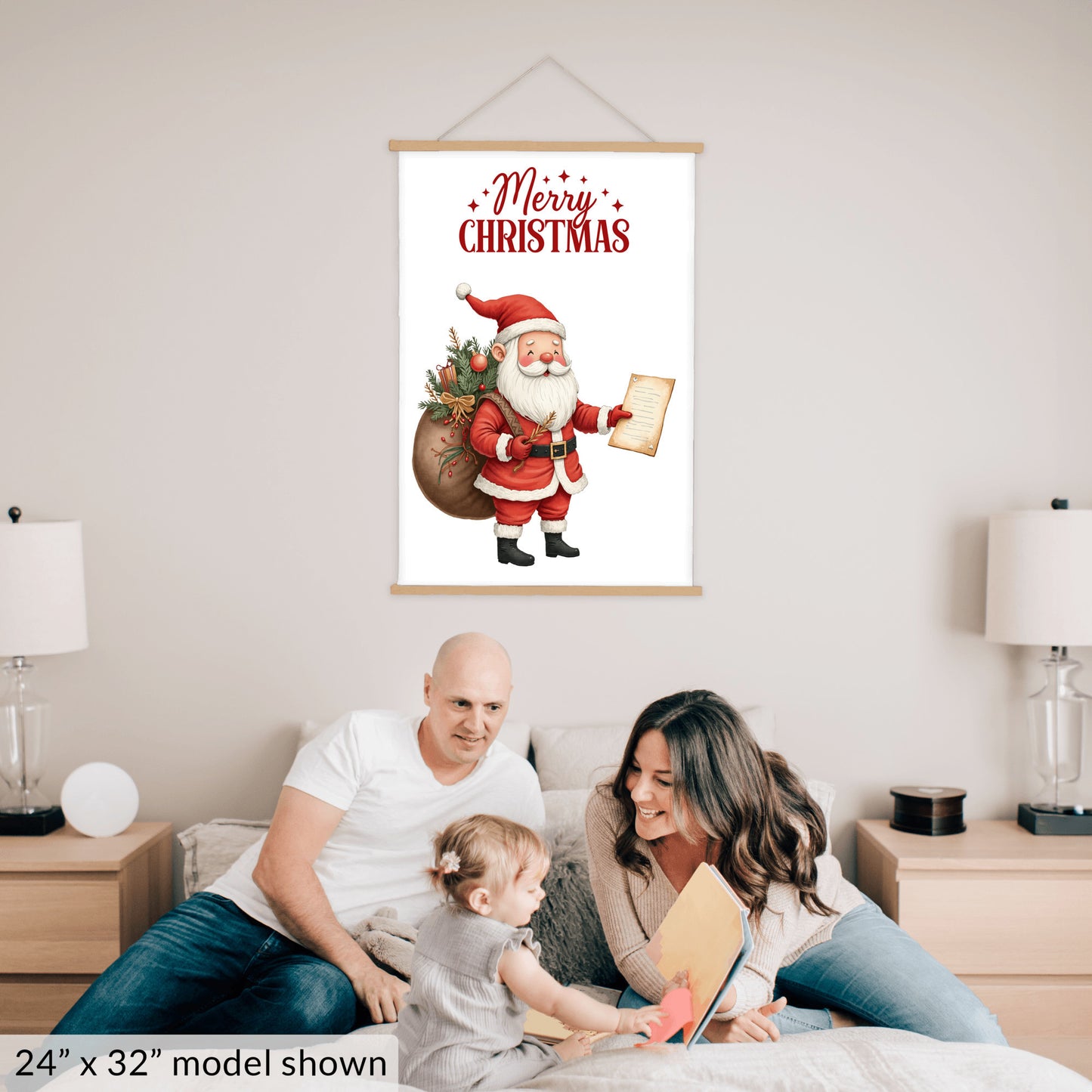 Merry Christmas Santa Wall Art, Red Holiday Canvas