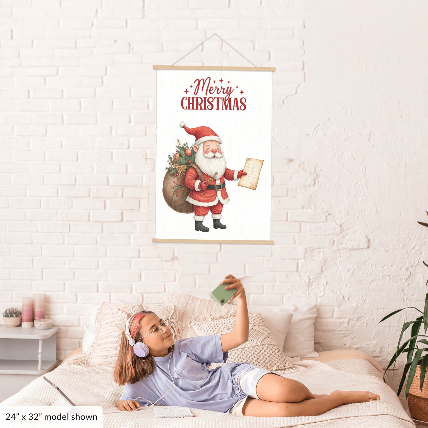 Merry Christmas Santa Wall Art, Red Holiday Canvas