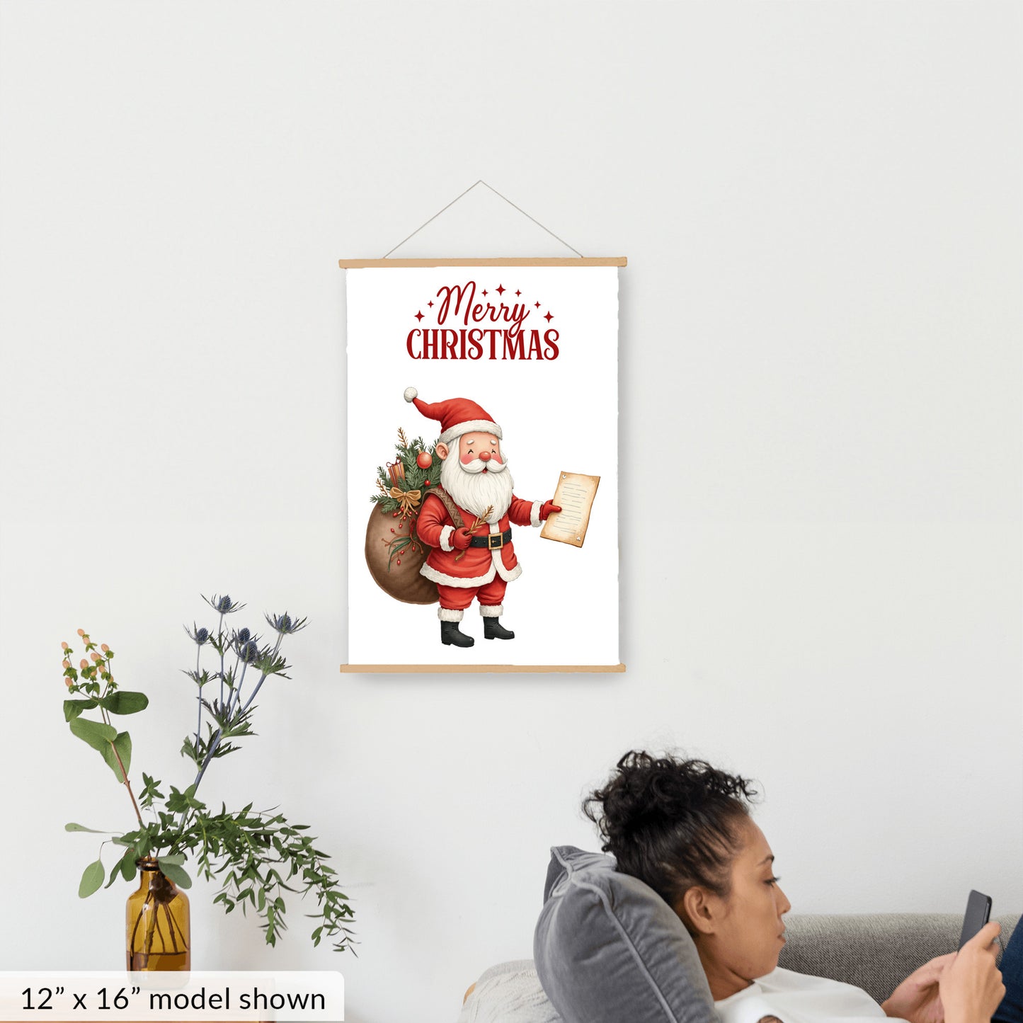 Merry Christmas Santa Wall Art, Red Holiday Canvas