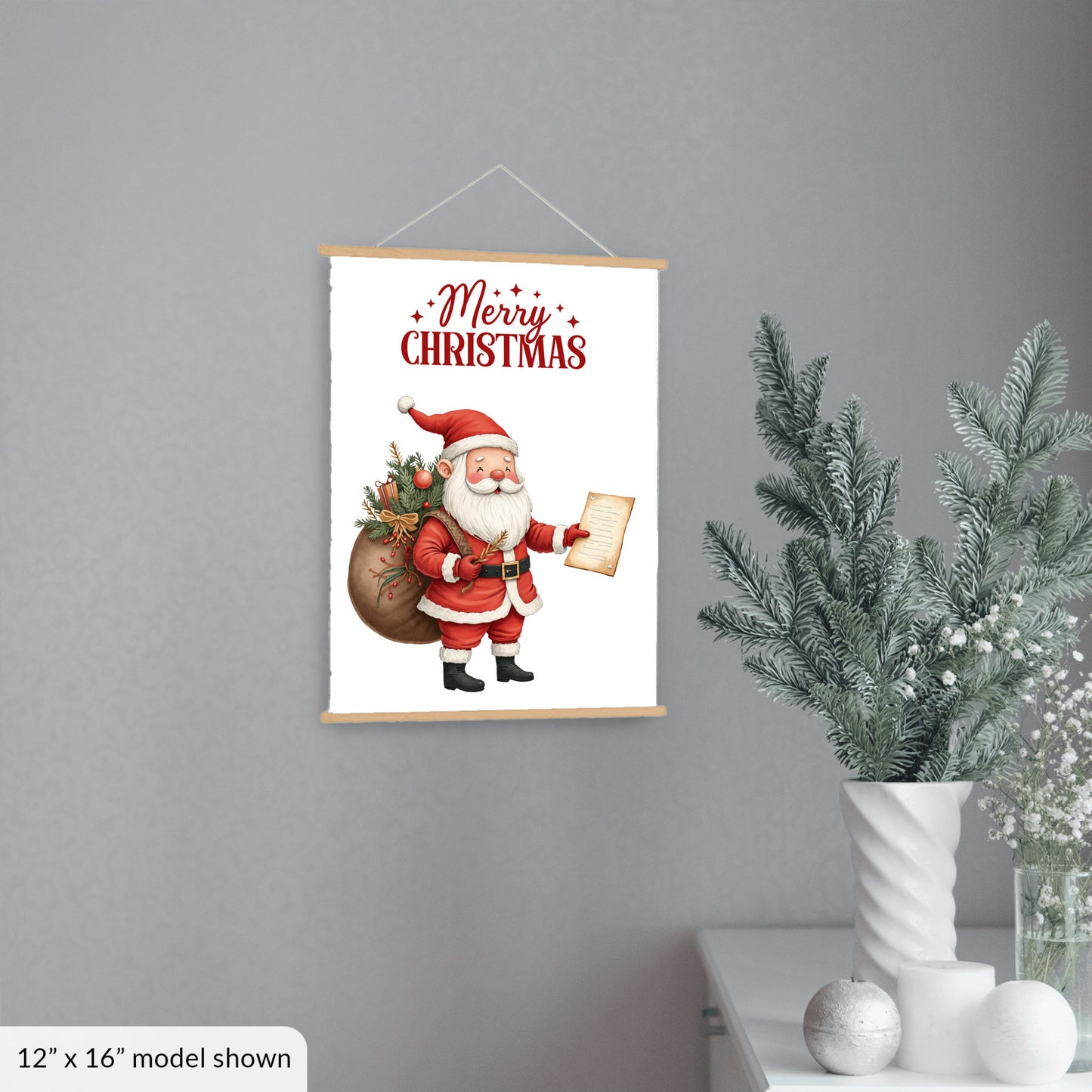 Merry Christmas Santa Wall Art, Red Holiday Canvas