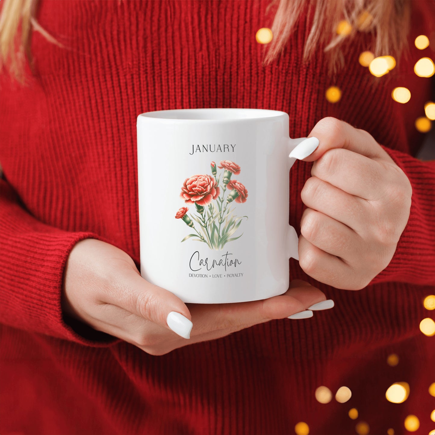 January Birthday Mug, Carnation Flowers Gift