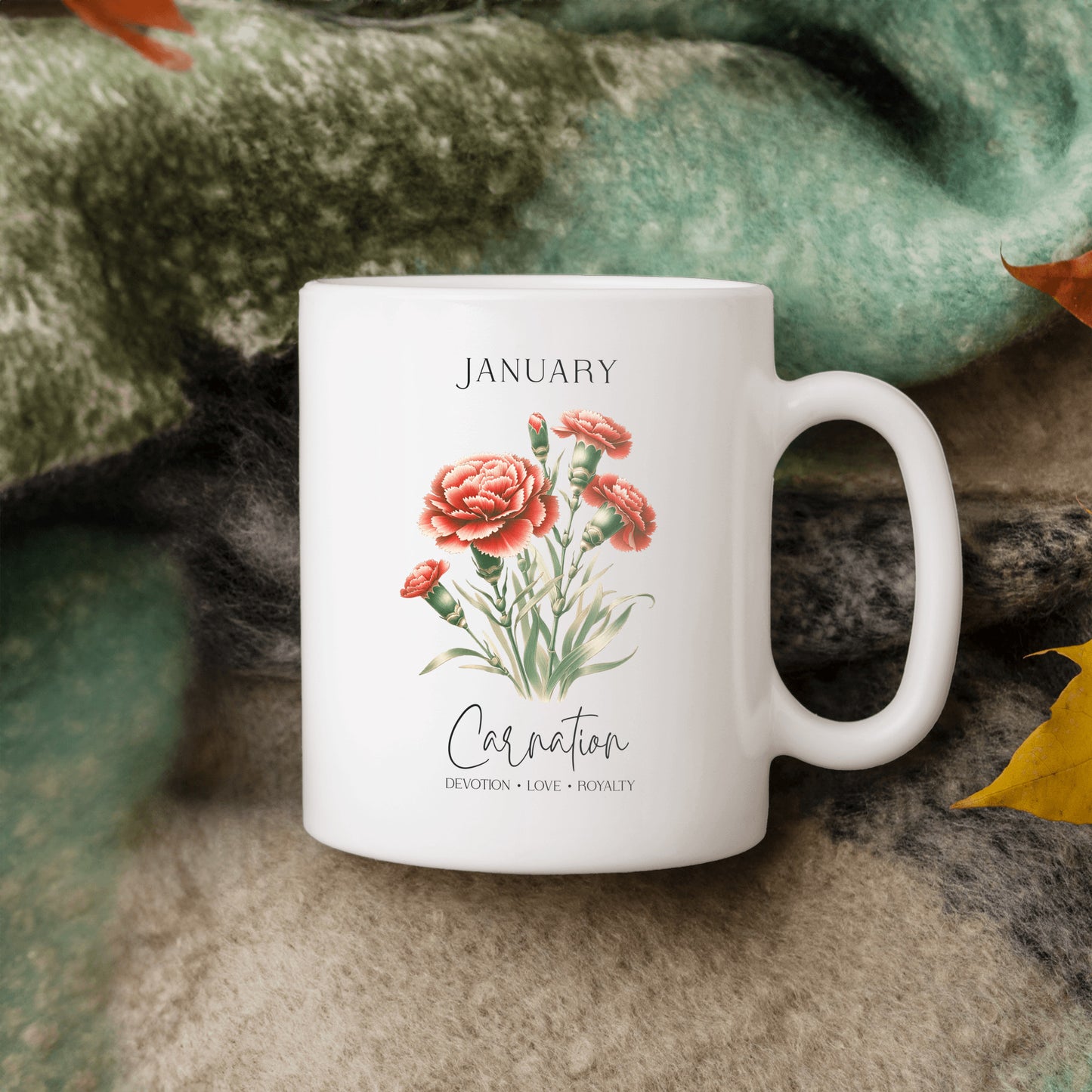 January Birthday Mug, Carnation Flowers Gift