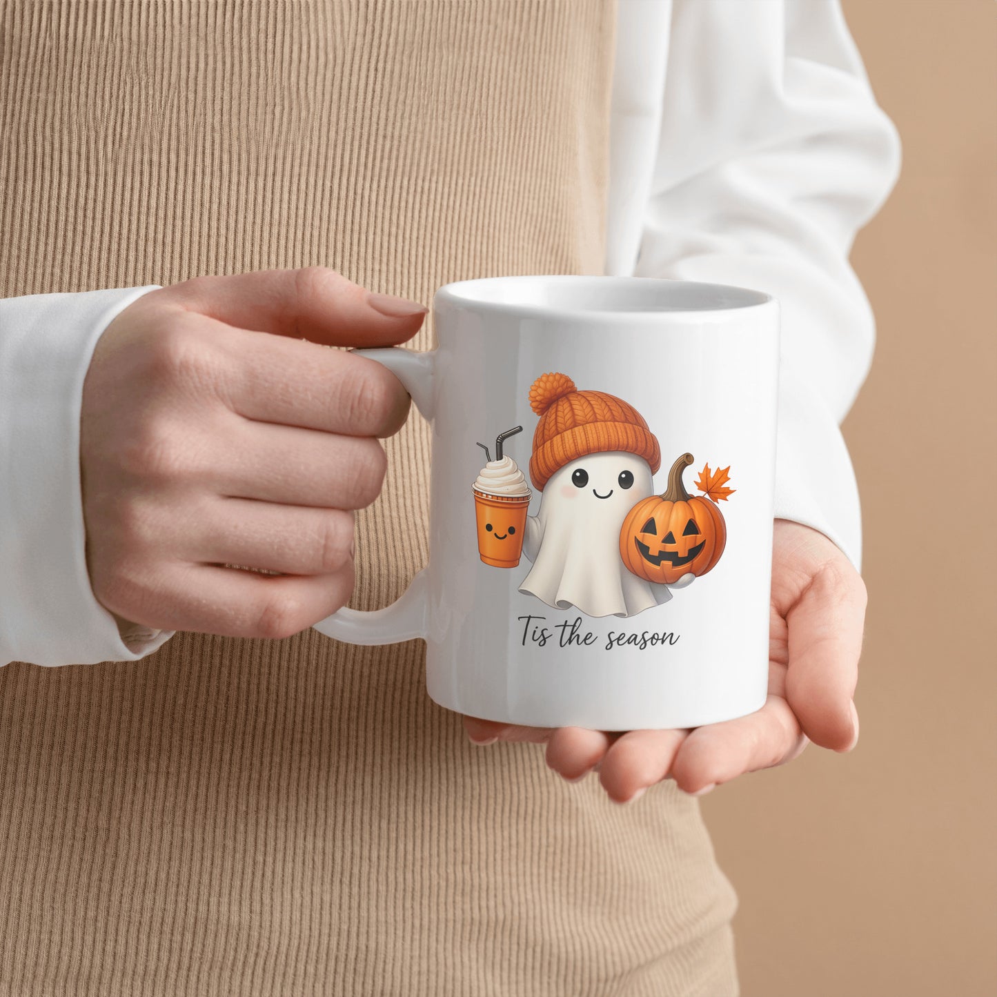 Halloween Ghost Mug, October Pumpkin Mug