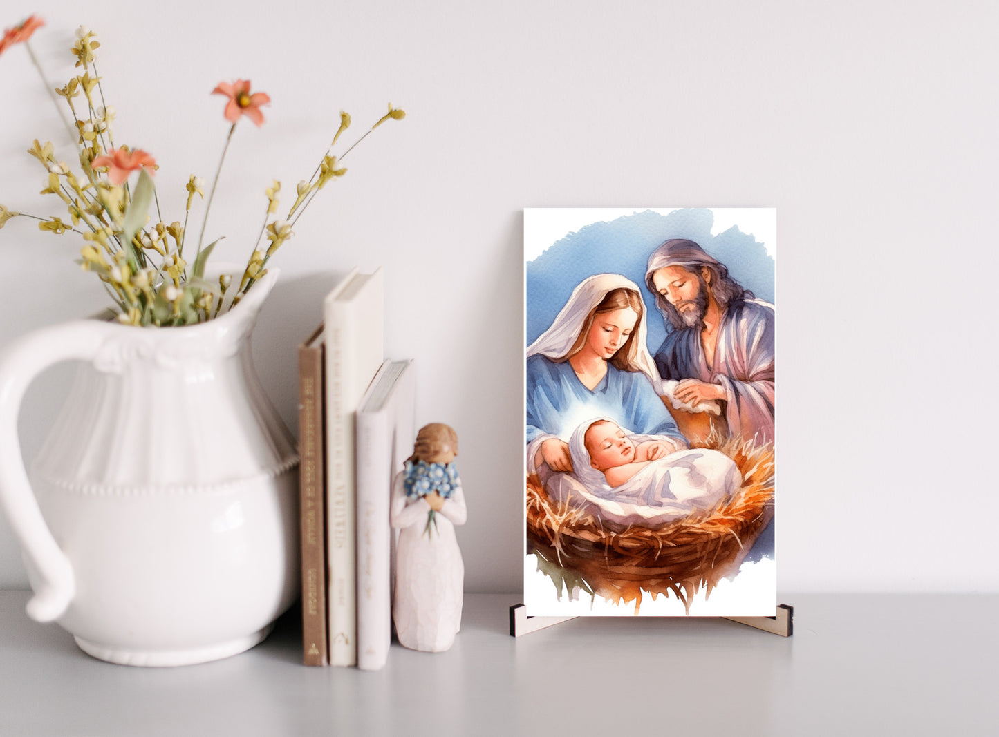 Nativity Home Decor Christmas Sign, Mary Joseph and Jesus