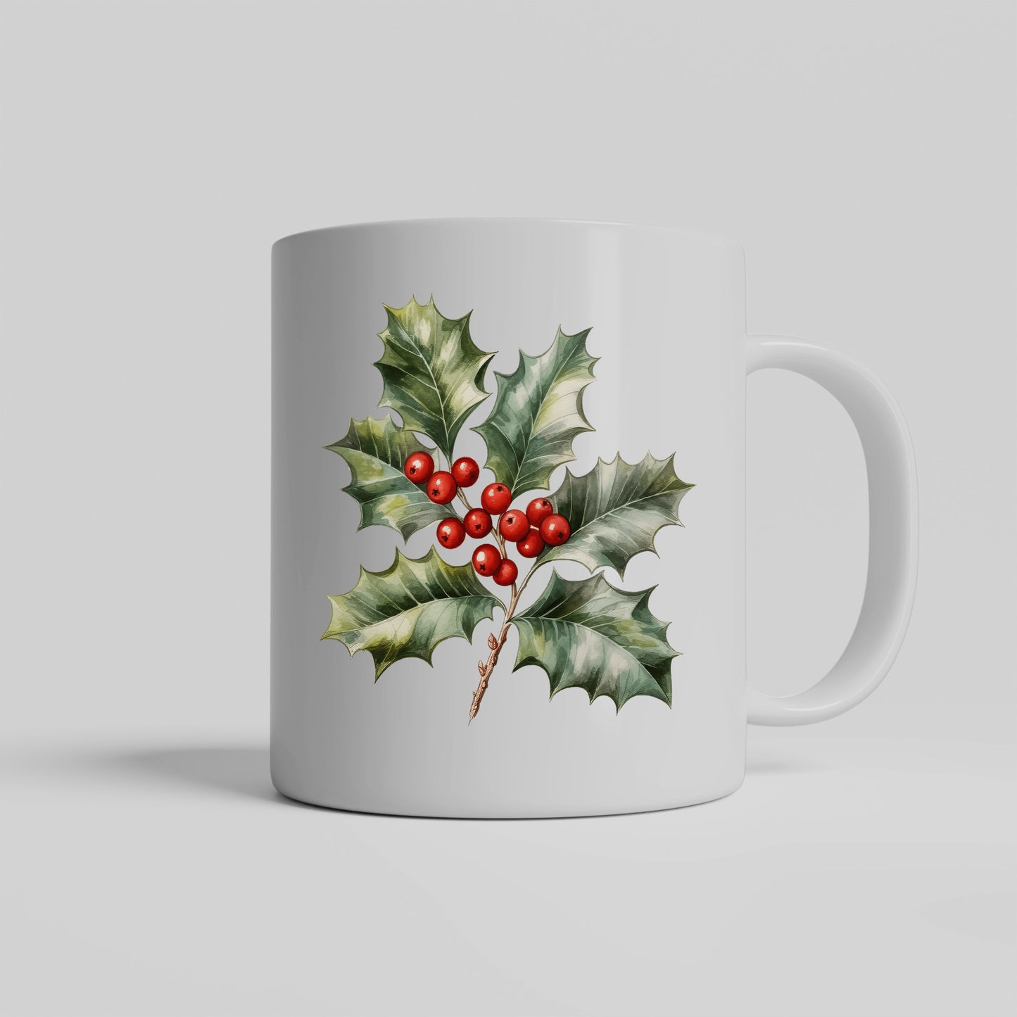 Christmas Holly Berries Mug, Red Green Ivy Holiday Drinkware