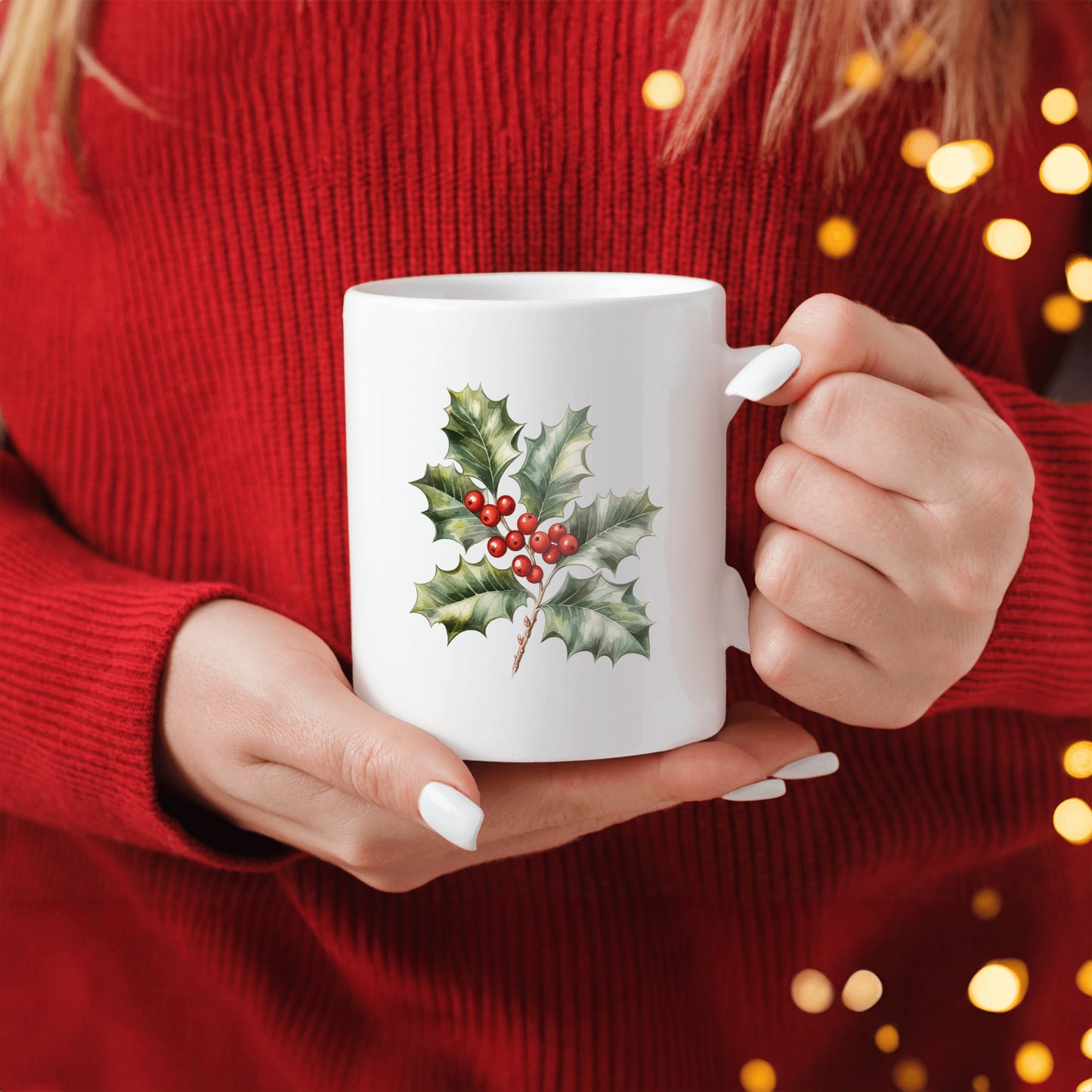 Christmas Holly Berries Mug, Red Green Ivy Holiday Drinkware
