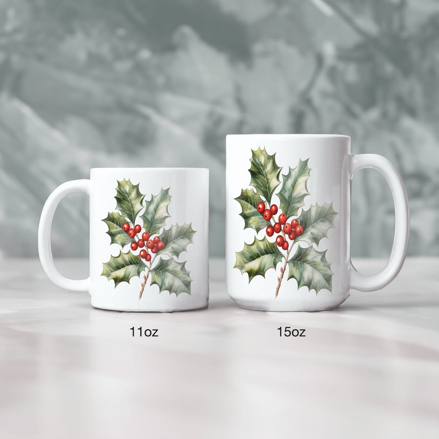 Christmas Holly Berries Mug, Red Green Ivy Holiday Drinkware