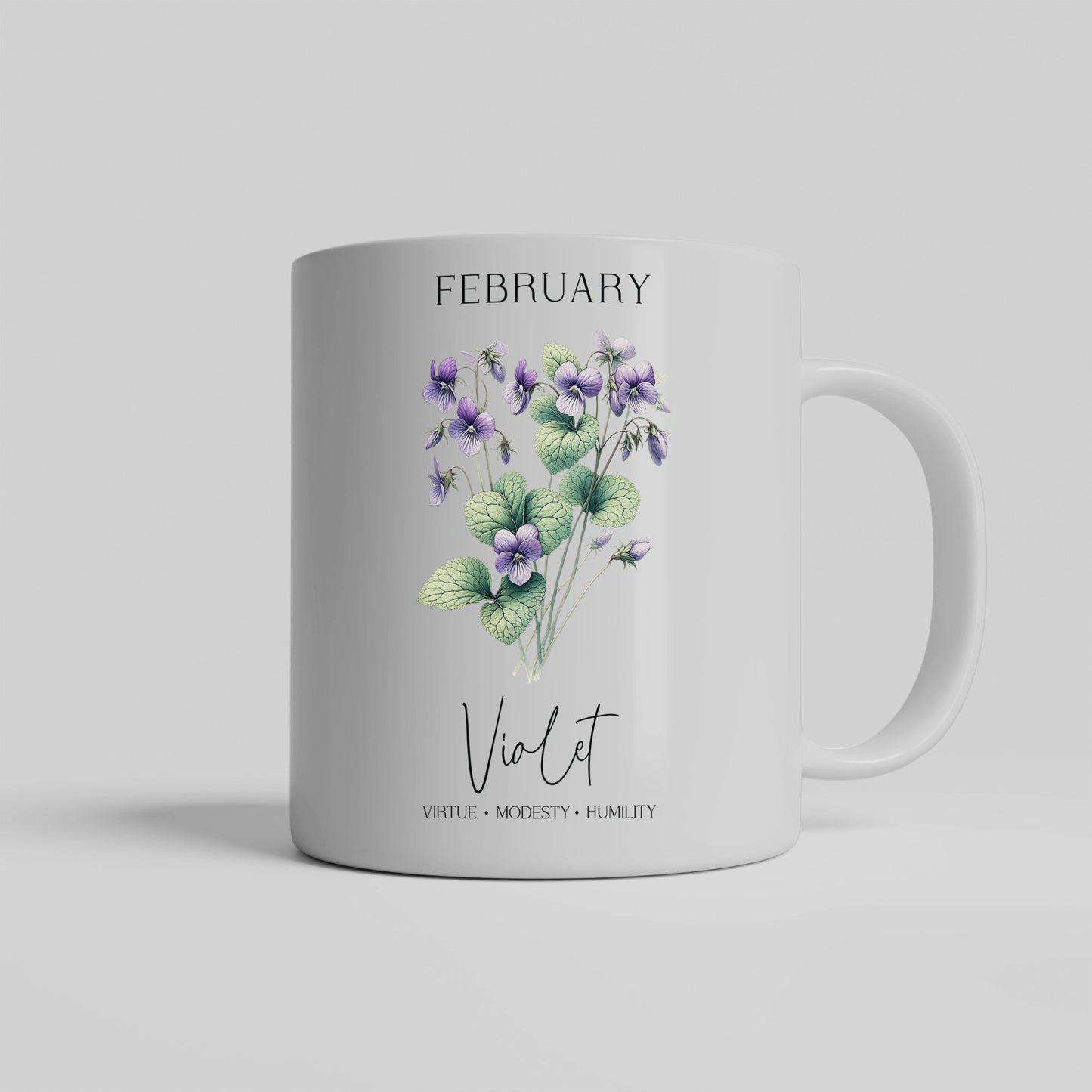February Violet Mug, Flower Birthday Gift