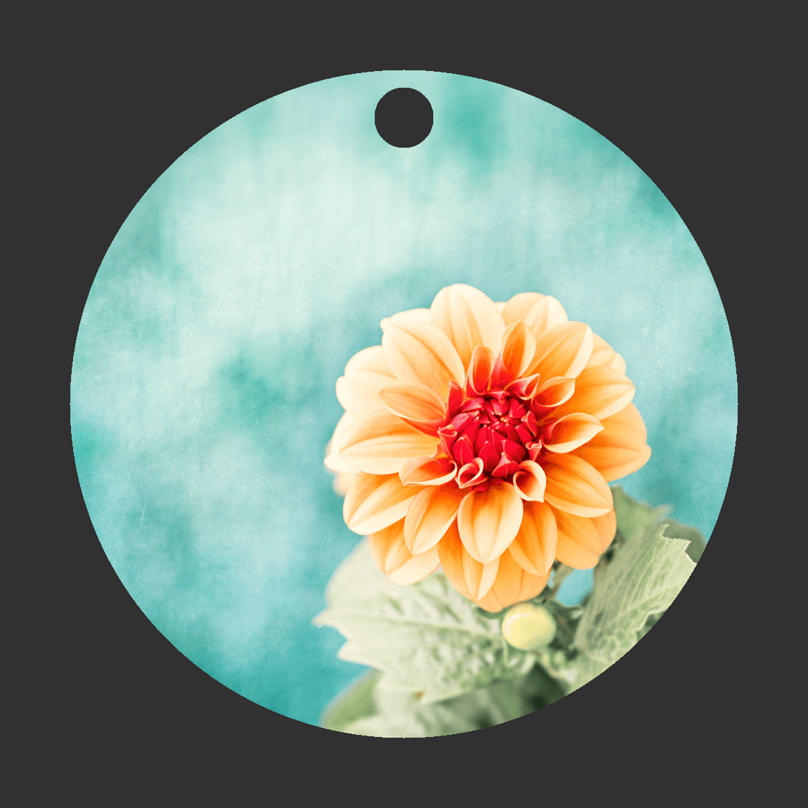 Dahlia Flower Ornament Gift, Turquoise Orange Christmas Tree Decor