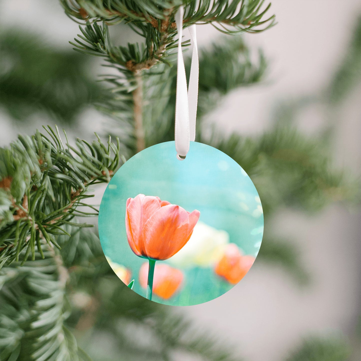 Aqua Orange Flower, Christmas Ornament Gift