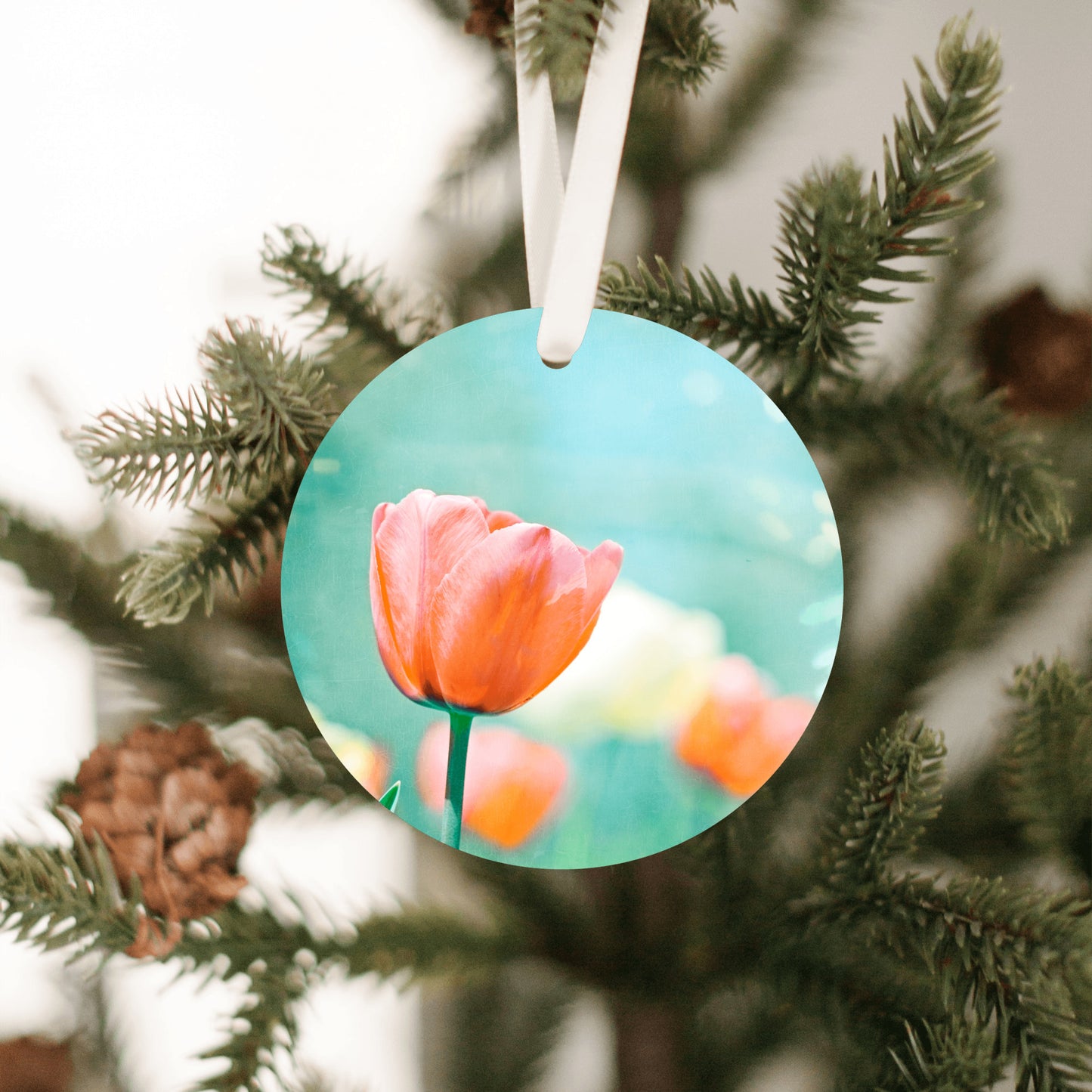 Aqua Orange Flower, Christmas Ornament Gift
