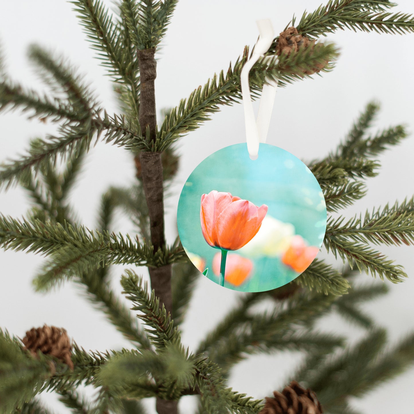 Aqua Orange Flower, Christmas Ornament Gift