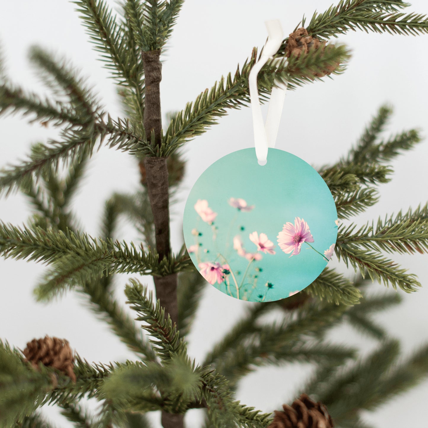 Flower Christmas Ornament, Pastel Pink Teal Gift