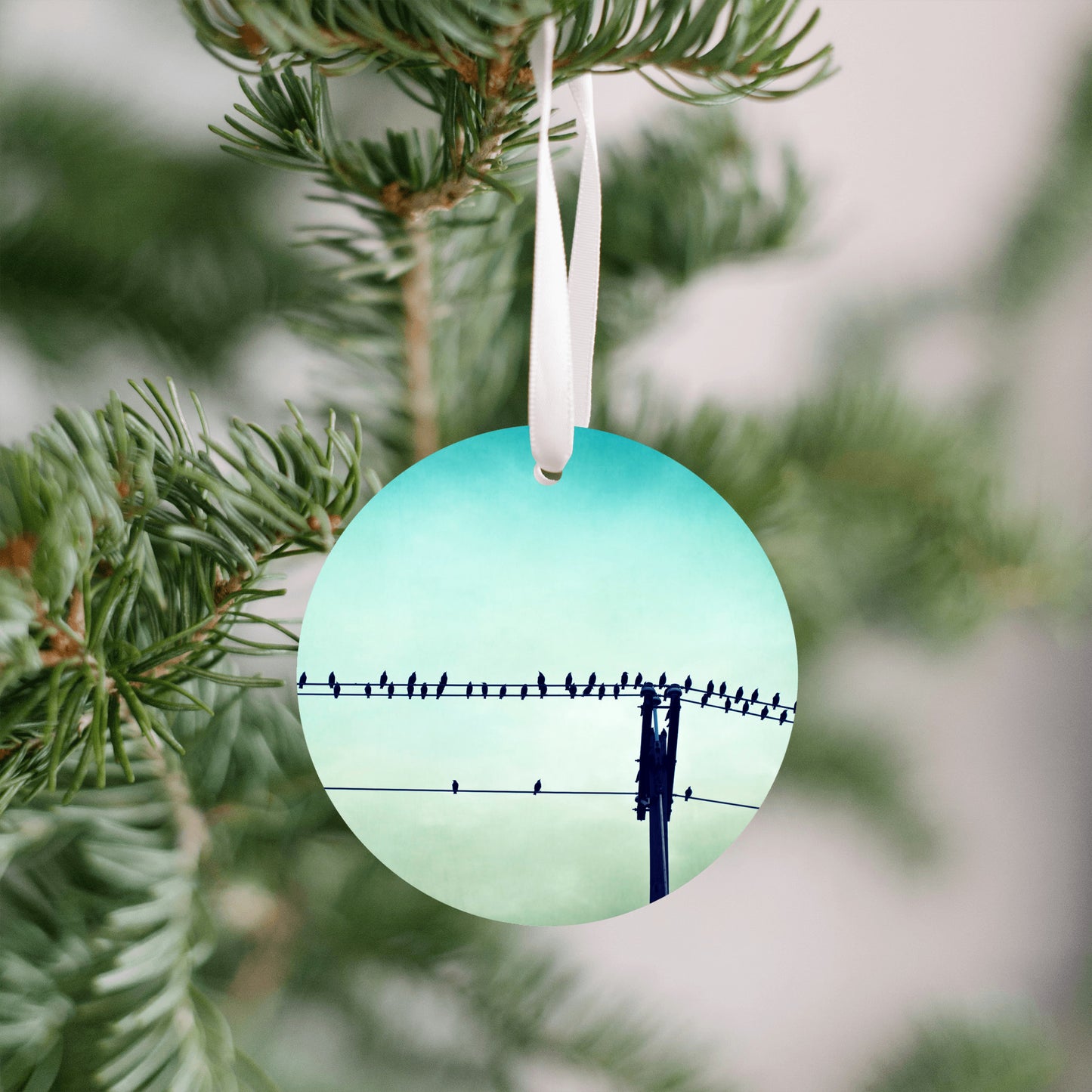 Birds on Wire Ornament, Aqua Teal Christmas Gift