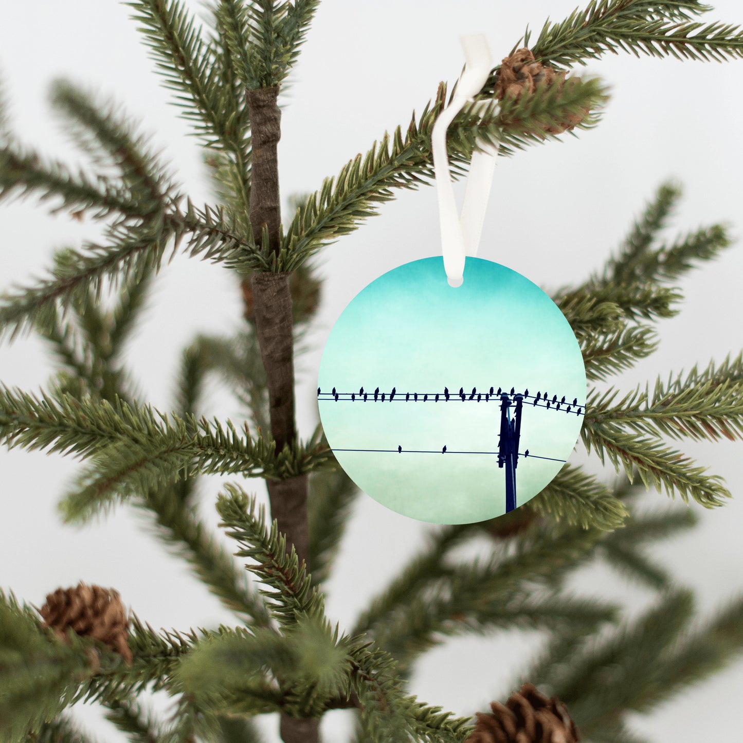 Birds on Wire Ornament, Aqua Teal Christmas Gift