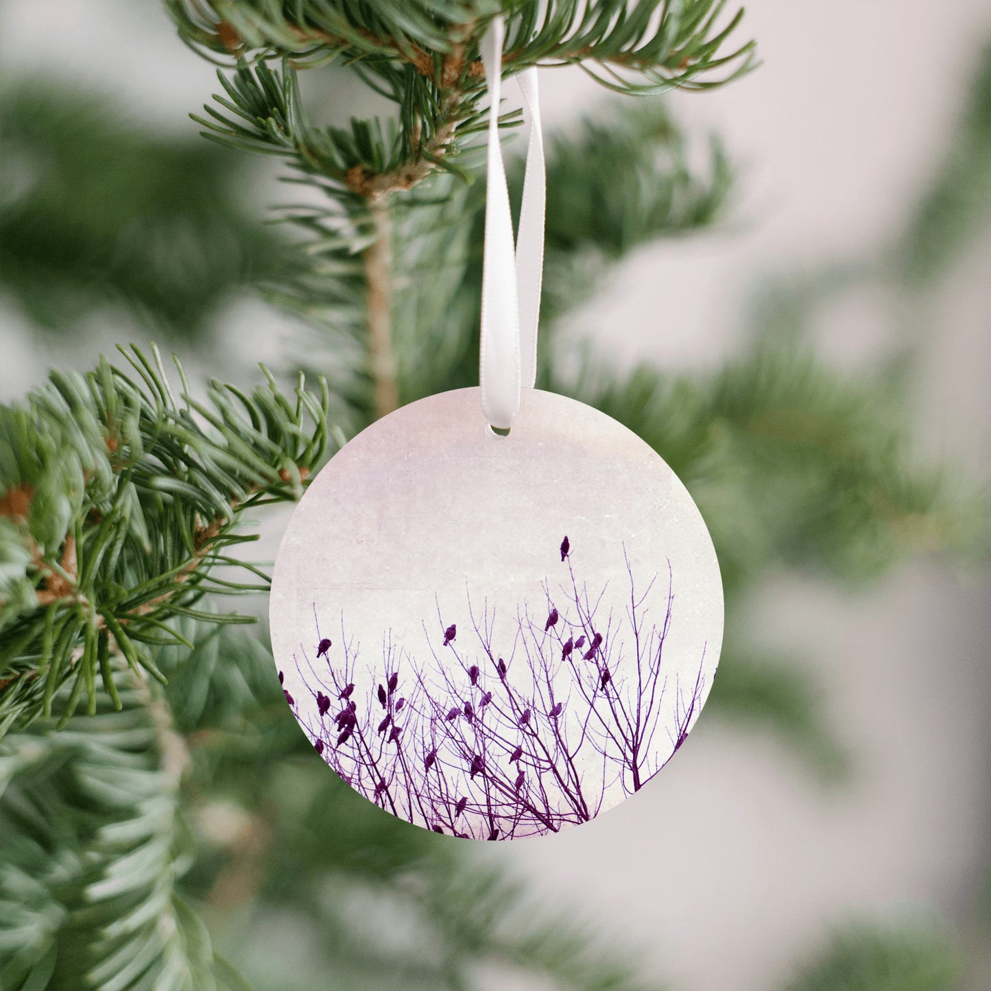 Birds Christmas Tree Ornament, Purple Holiday Decor