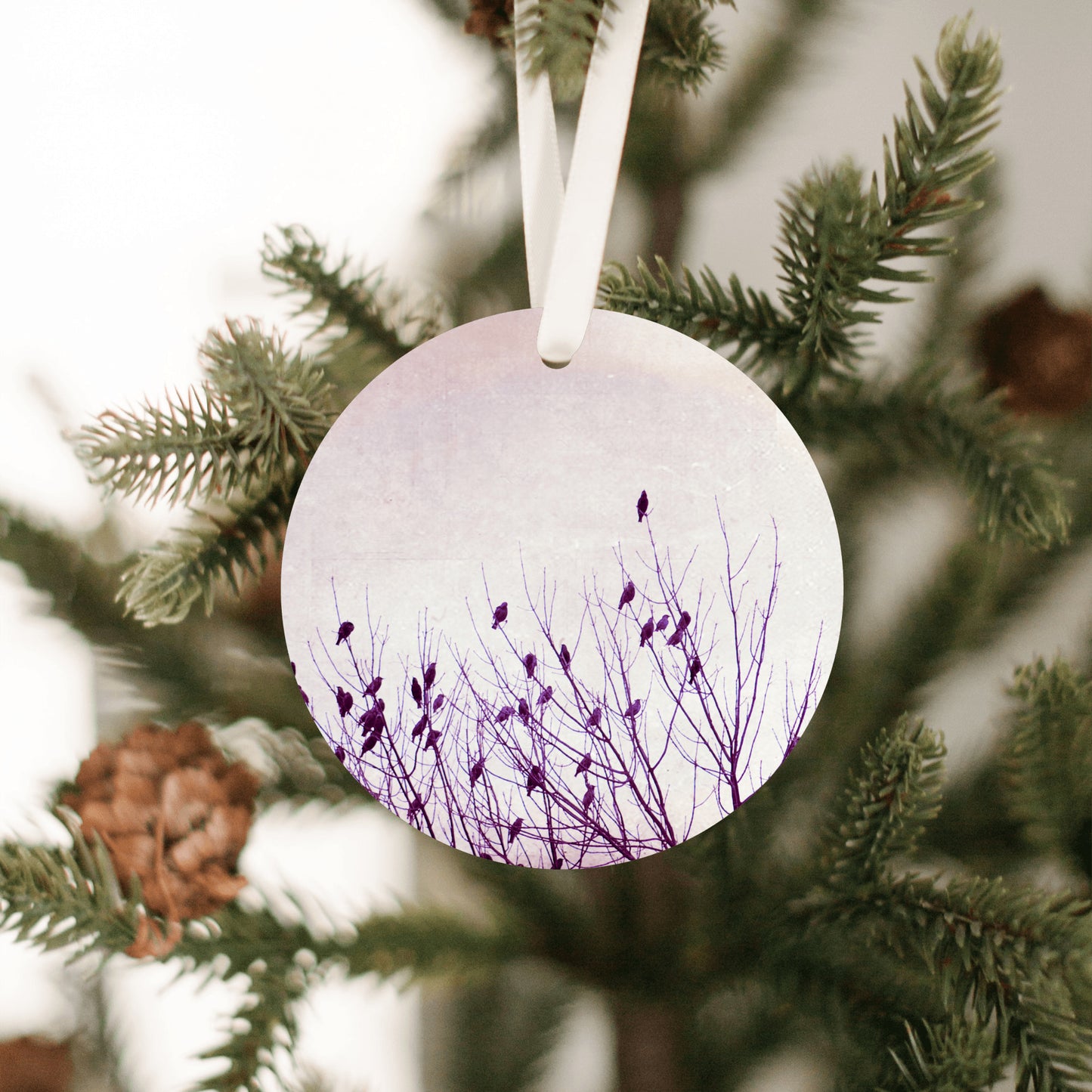 Birds Christmas Tree Ornament, Purple Holiday Decor