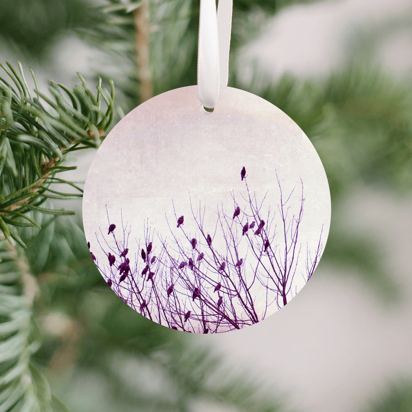 Birds Christmas Tree Ornament, Purple Holiday Decor
