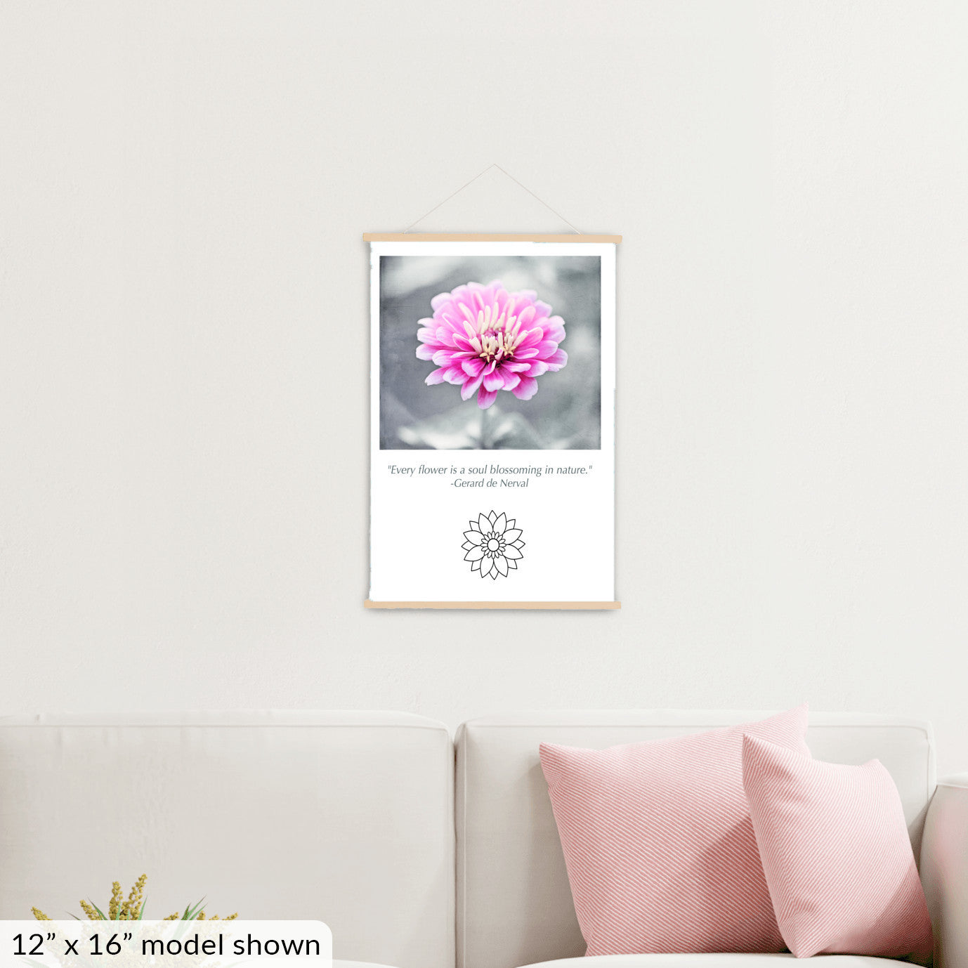 Pink Flower, Grey Canvas Art