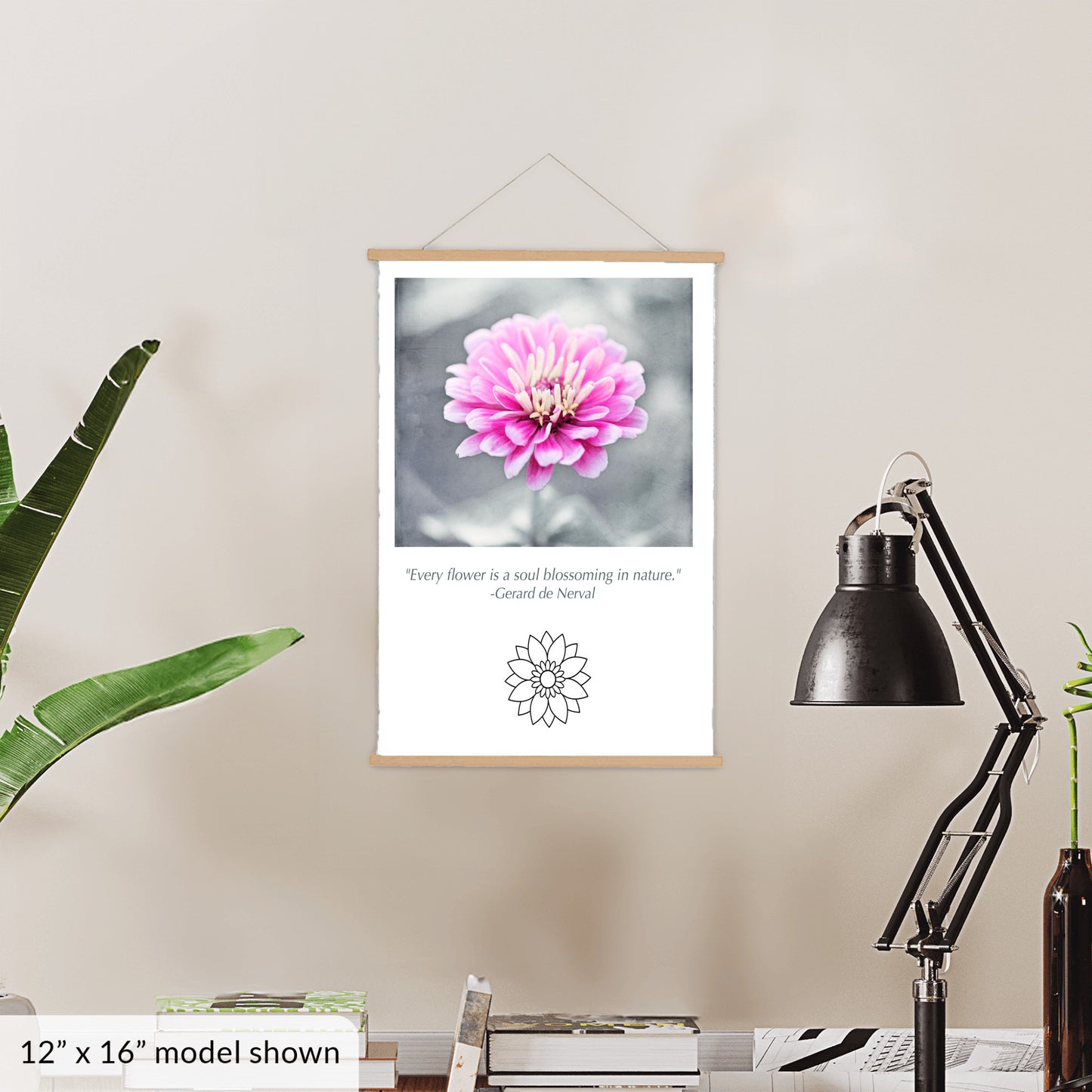 Pink Flower, Grey Canvas Art