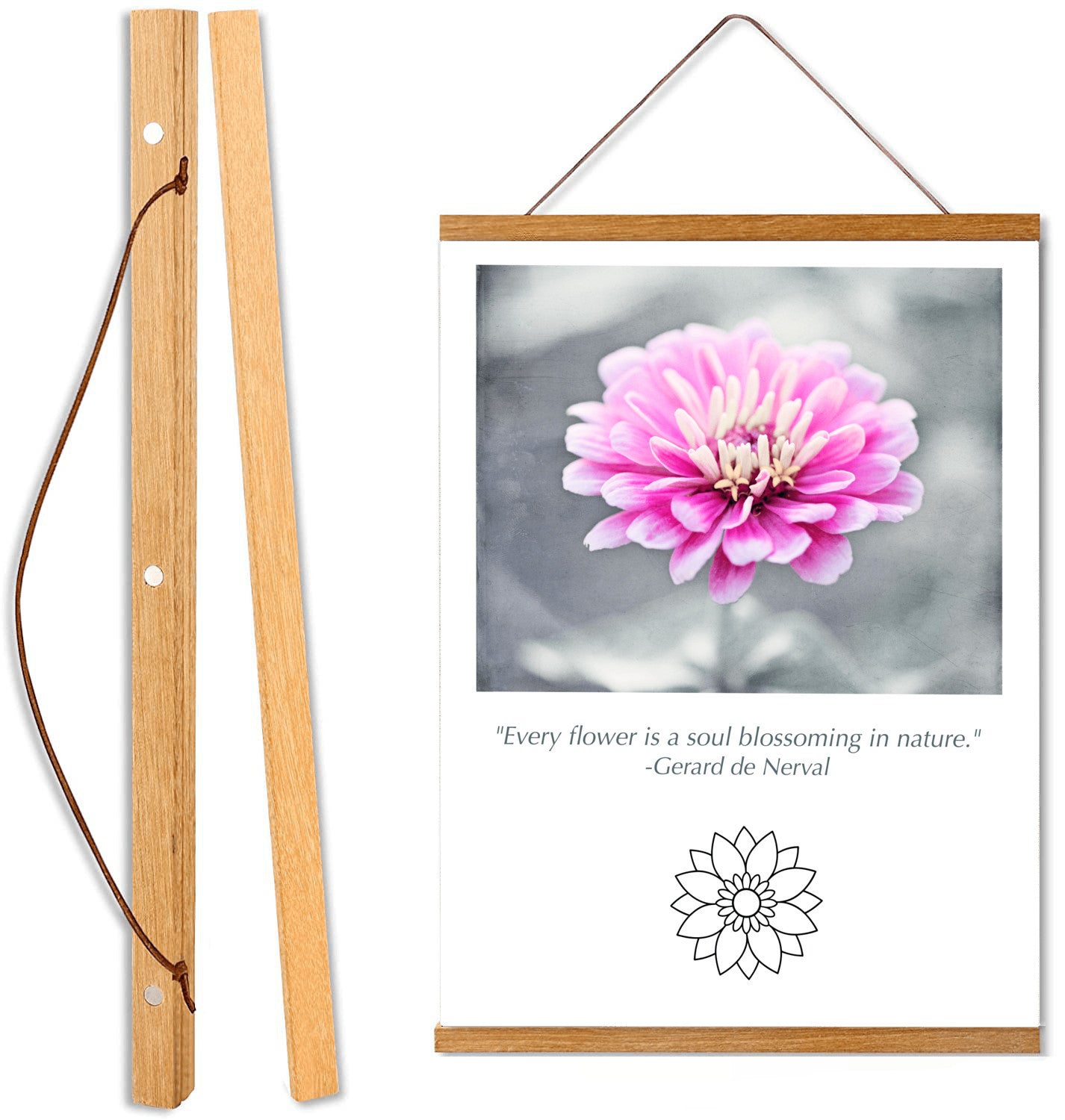 Pink Flower, Grey Canvas Art