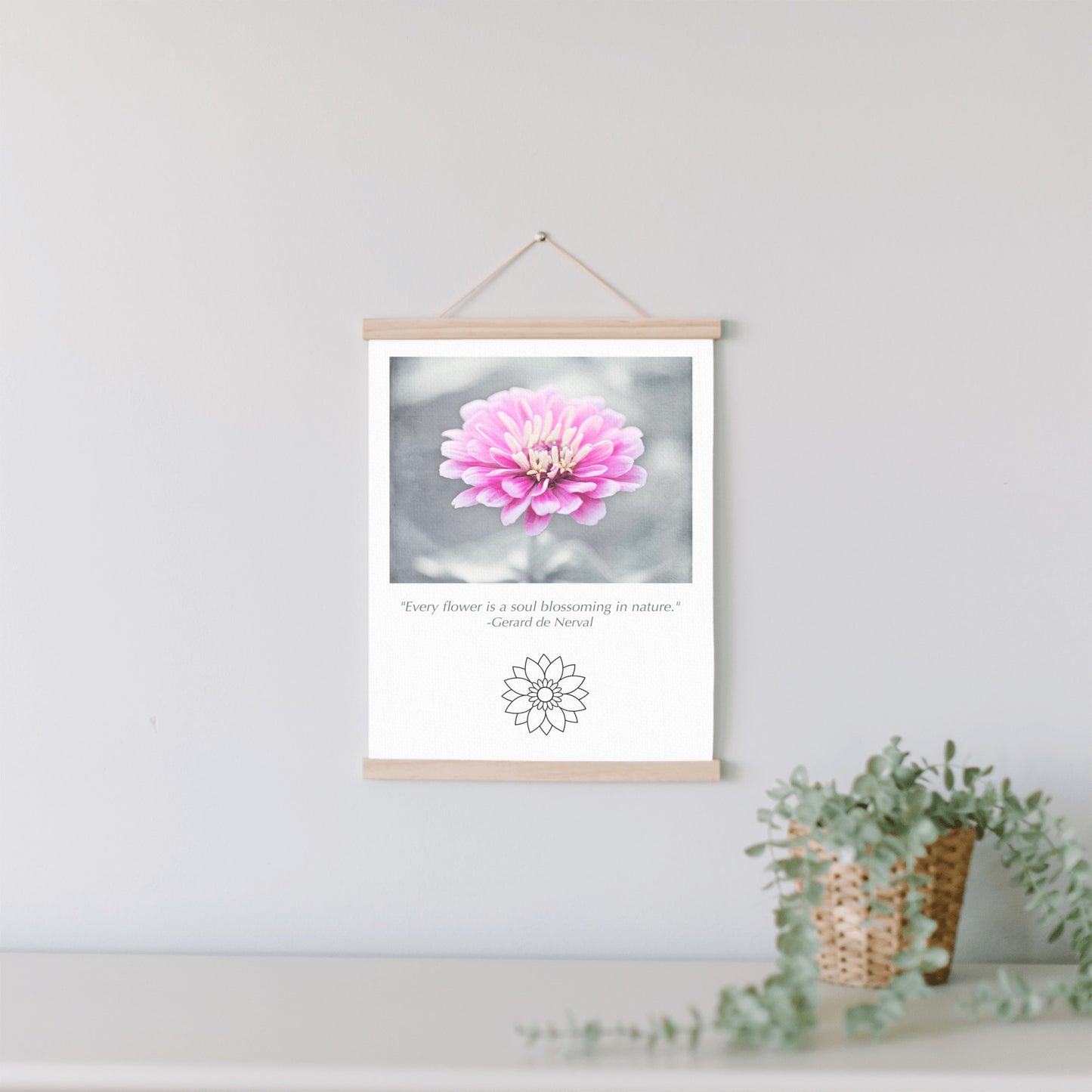 Pink Flower, Grey Canvas Art