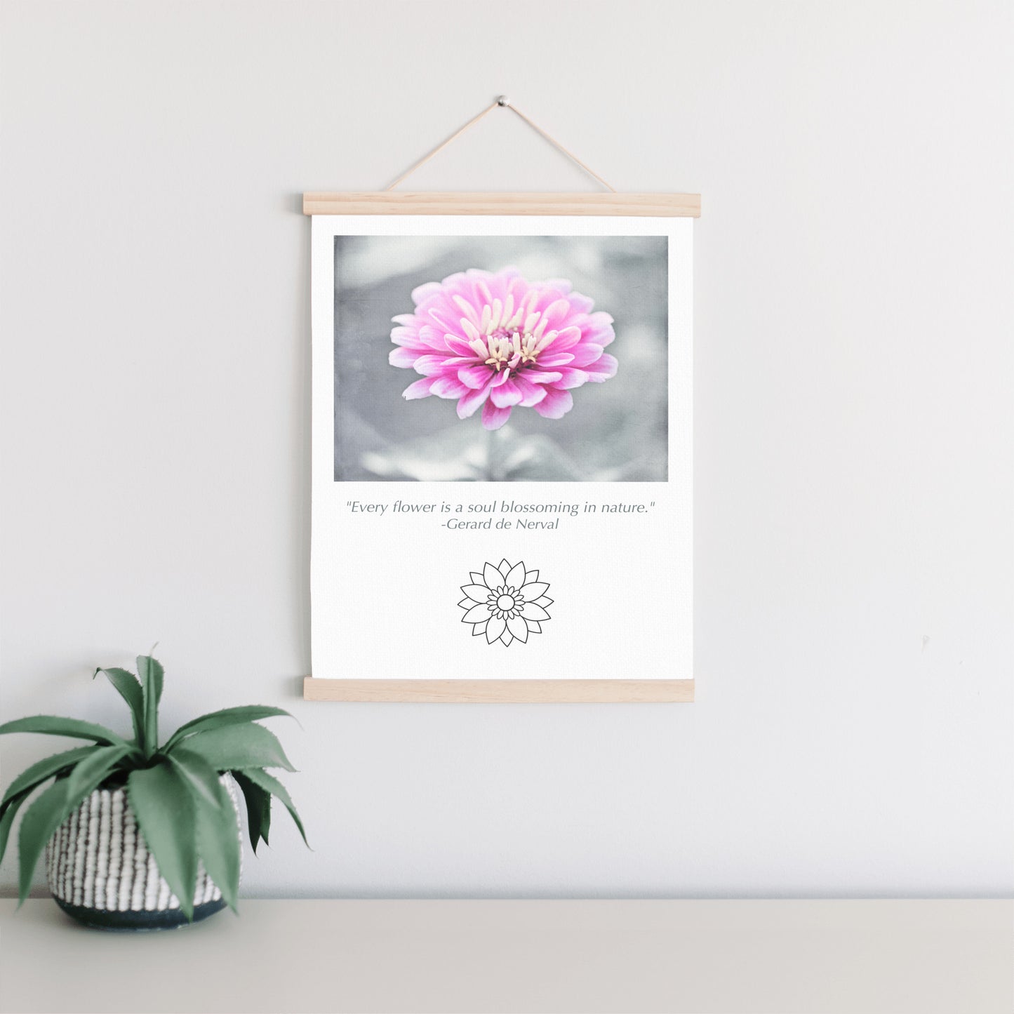 Pink Flower, Grey Canvas Art