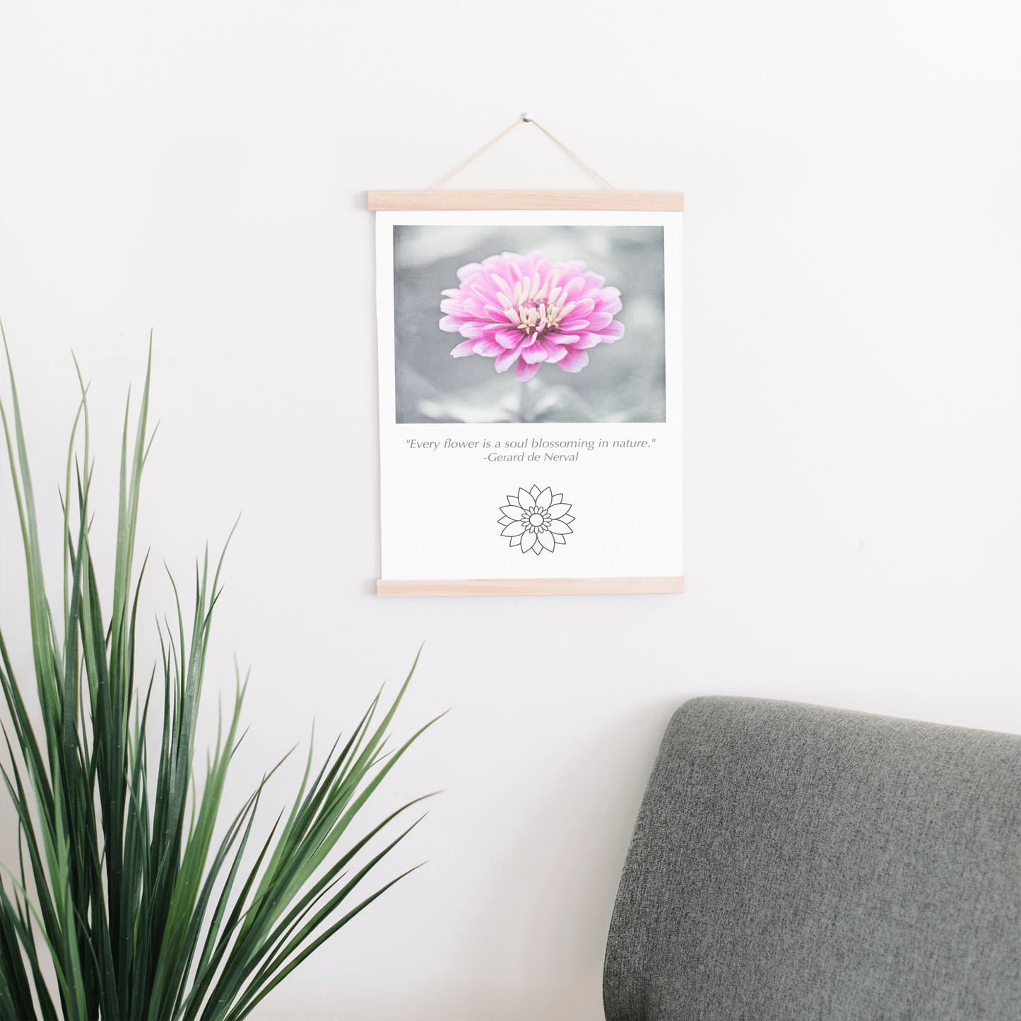 Pink Flower, Grey Canvas Art