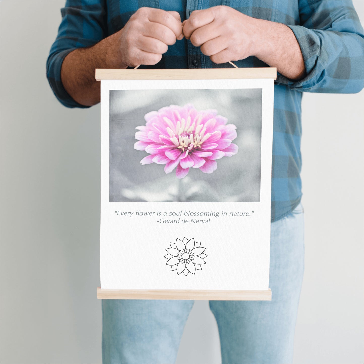 Pink Flower, Grey Canvas Art