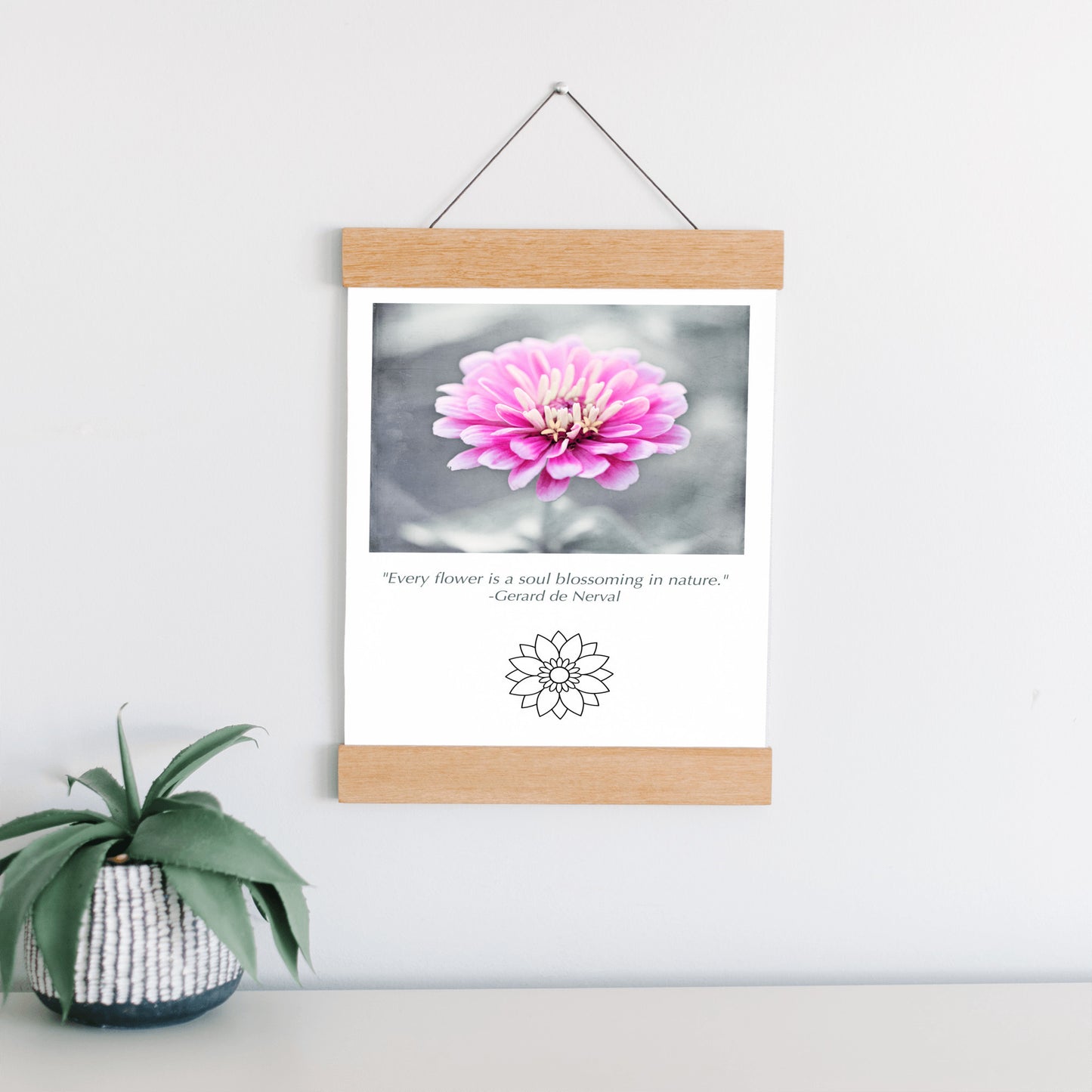 Pink Flower, Grey Canvas Art