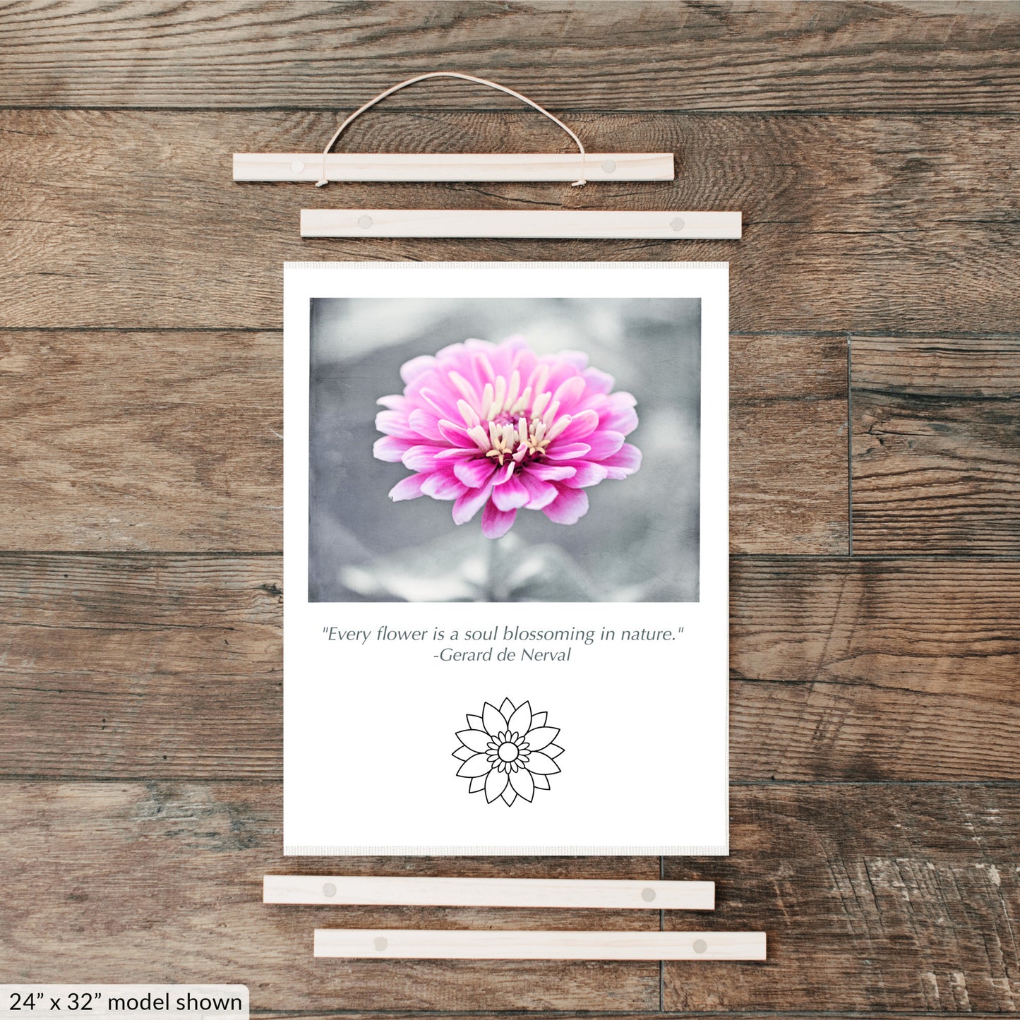Pink Flower, Grey Canvas Art