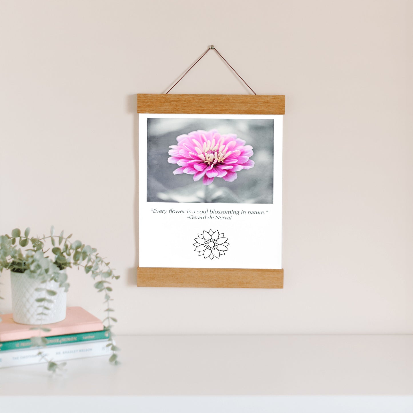 Pink Flower, Grey Canvas Art
