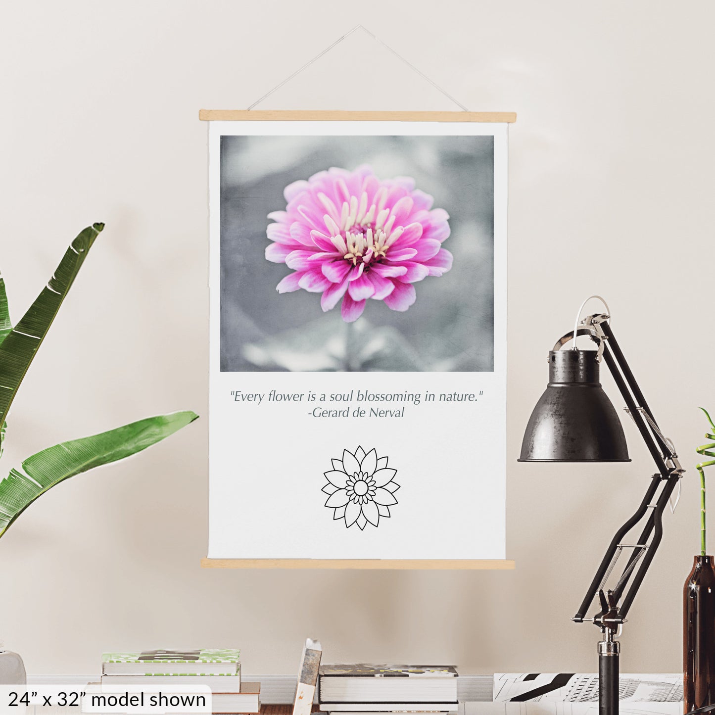 Pink Flower, Grey Canvas Art