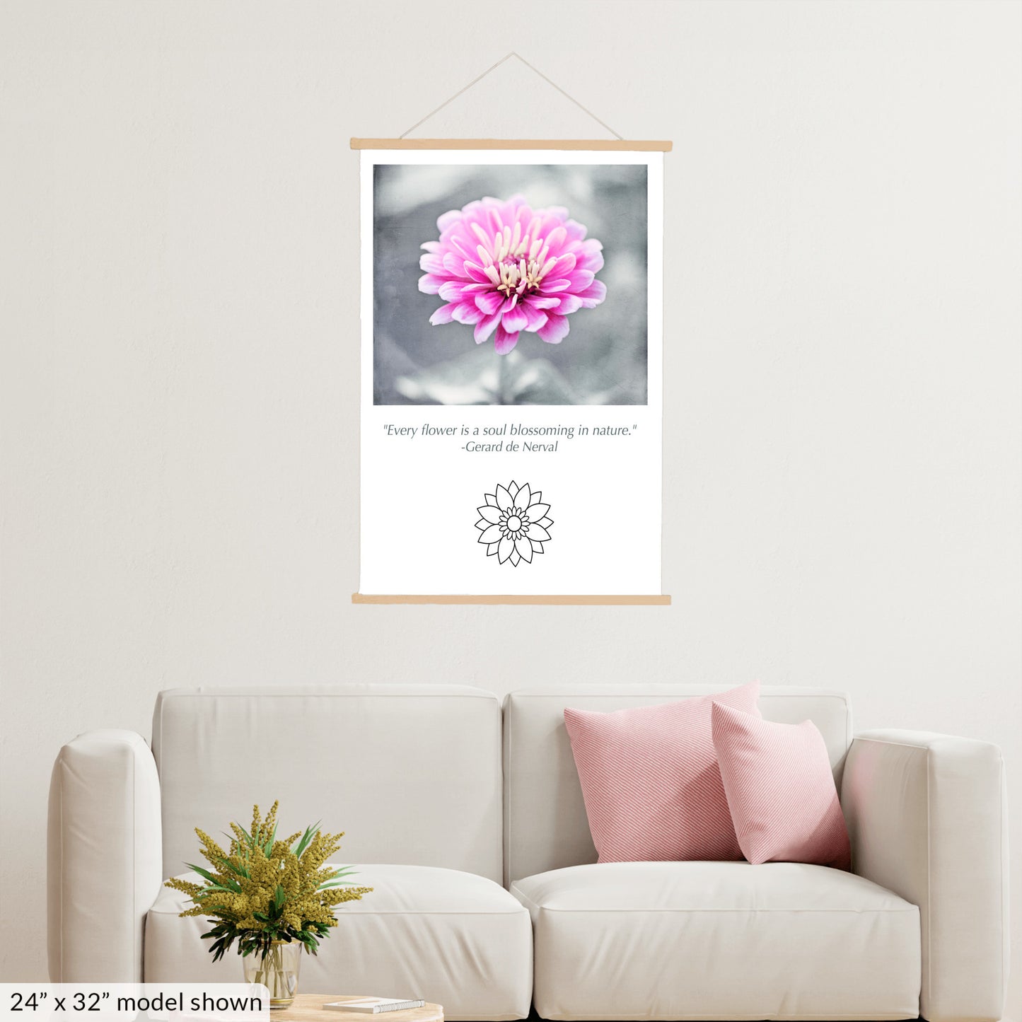 Pink Flower, Grey Canvas Art