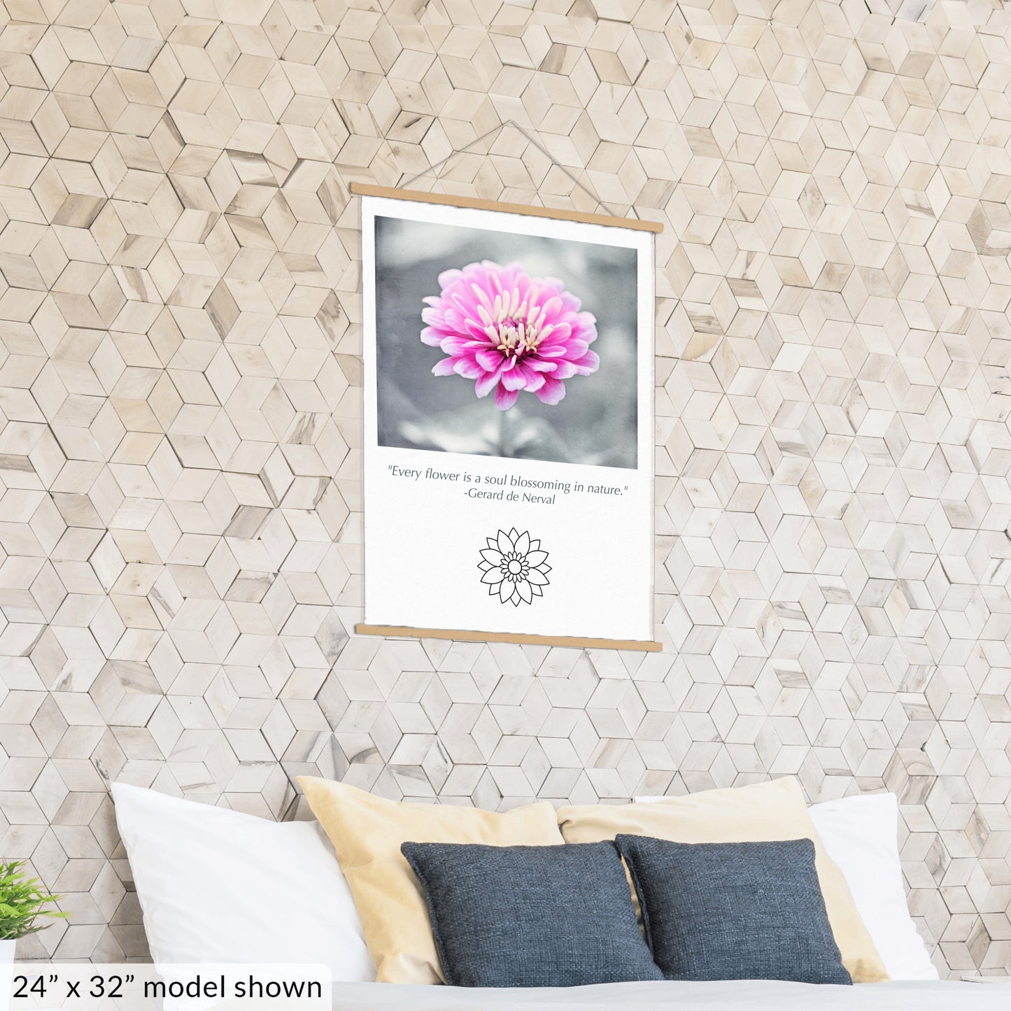 Pink Flower, Grey Canvas Art