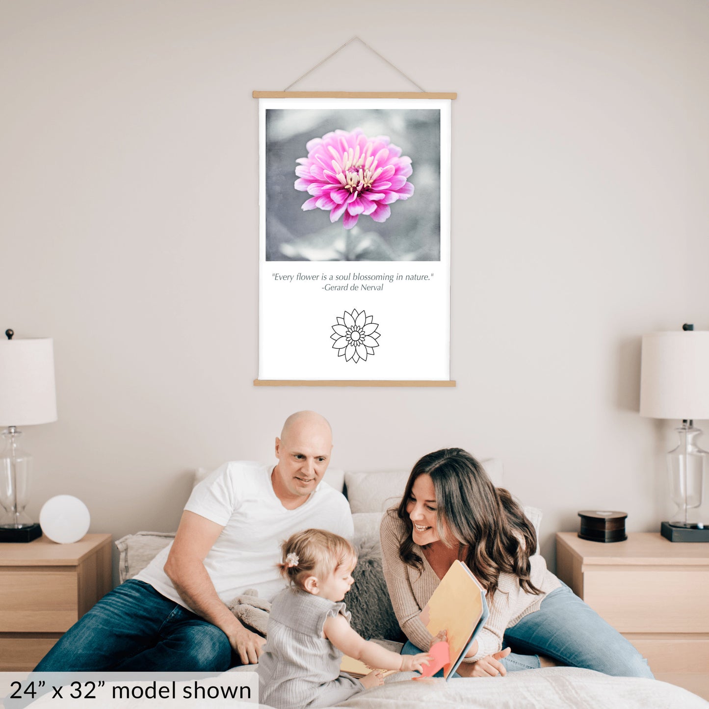 Pink Flower, Grey Canvas Art