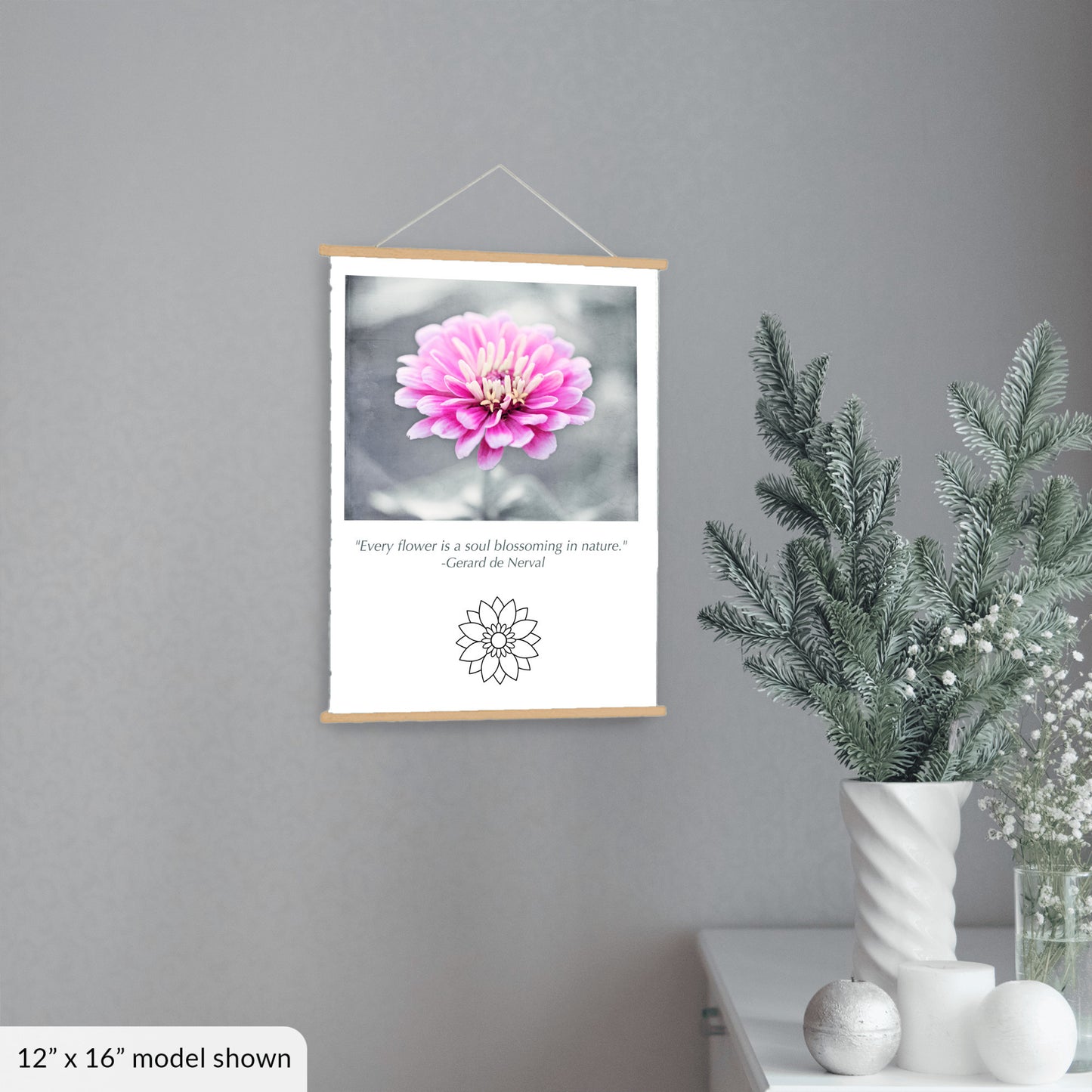 Pink Flower, Grey Canvas Art
