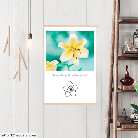 Yellow Lily Flower, Teal Nature Canvas Art
