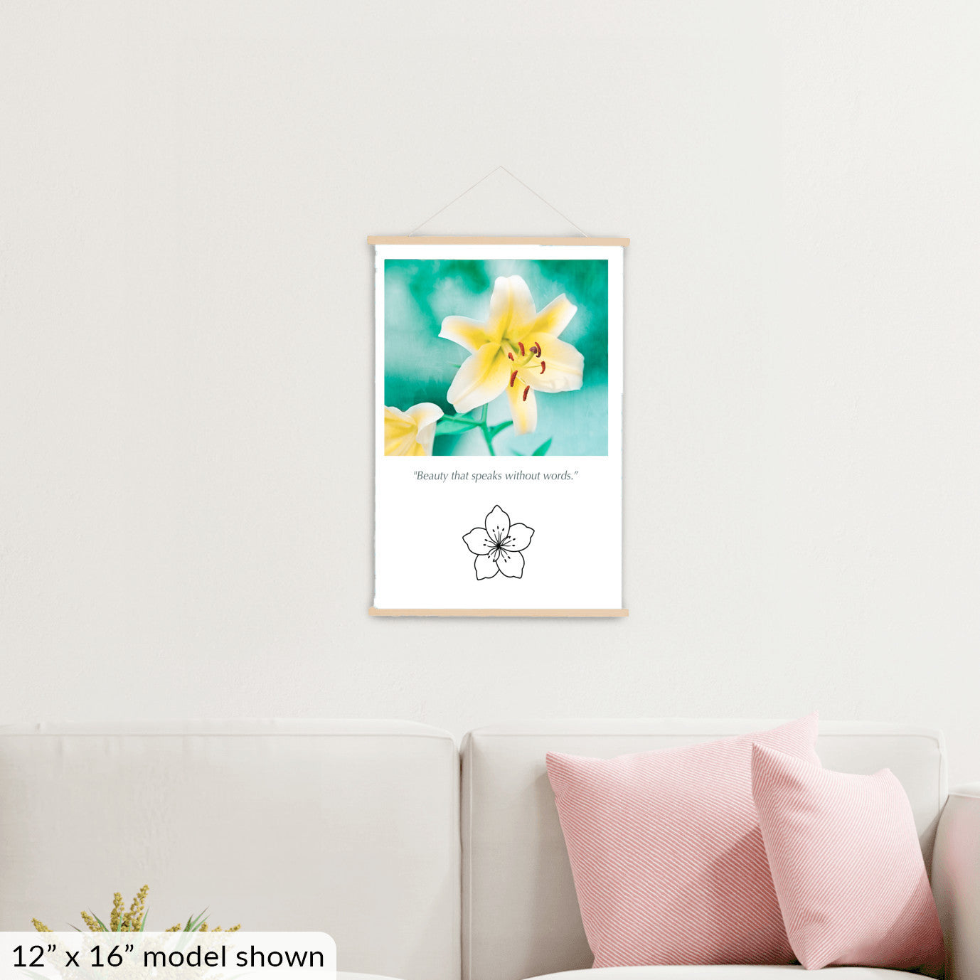 Yellow Lily Flower, Teal Nature Canvas Art