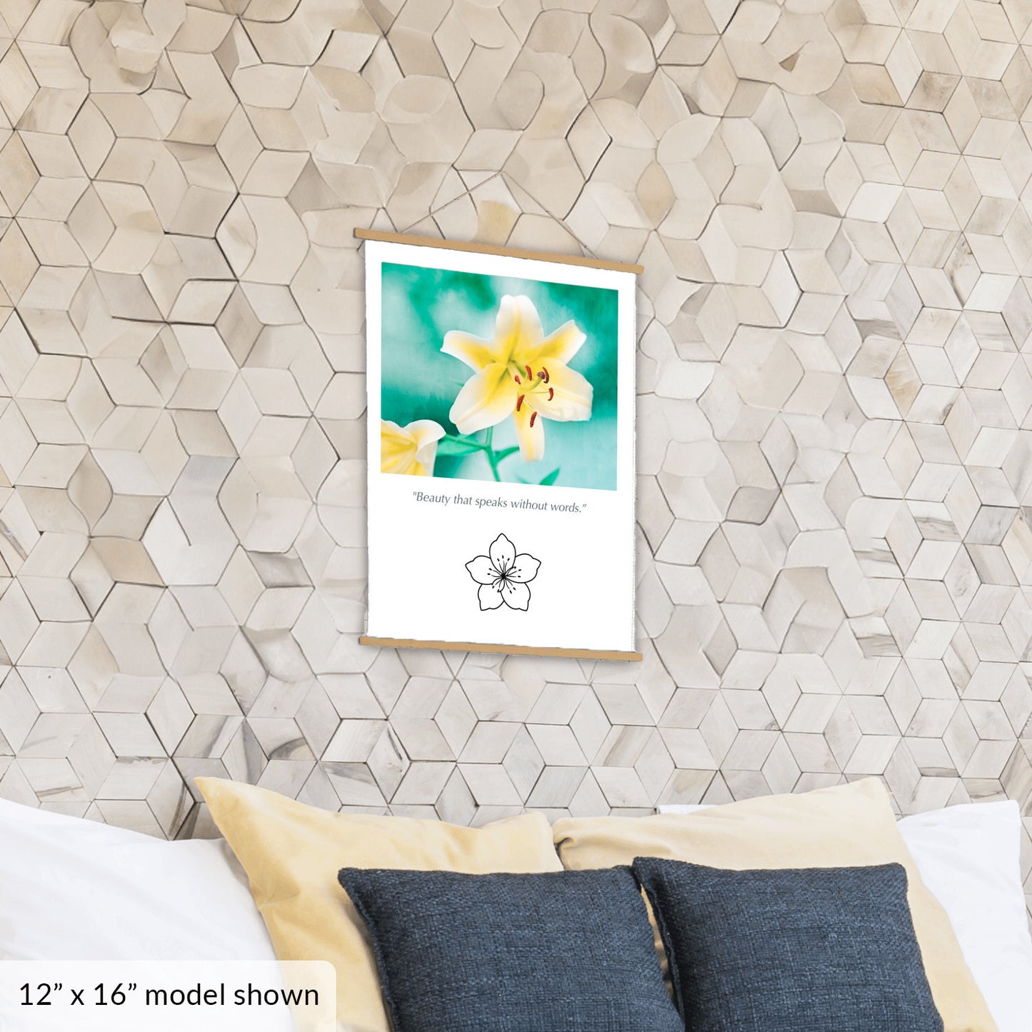 Yellow Lily Flower, Teal Nature Canvas Art