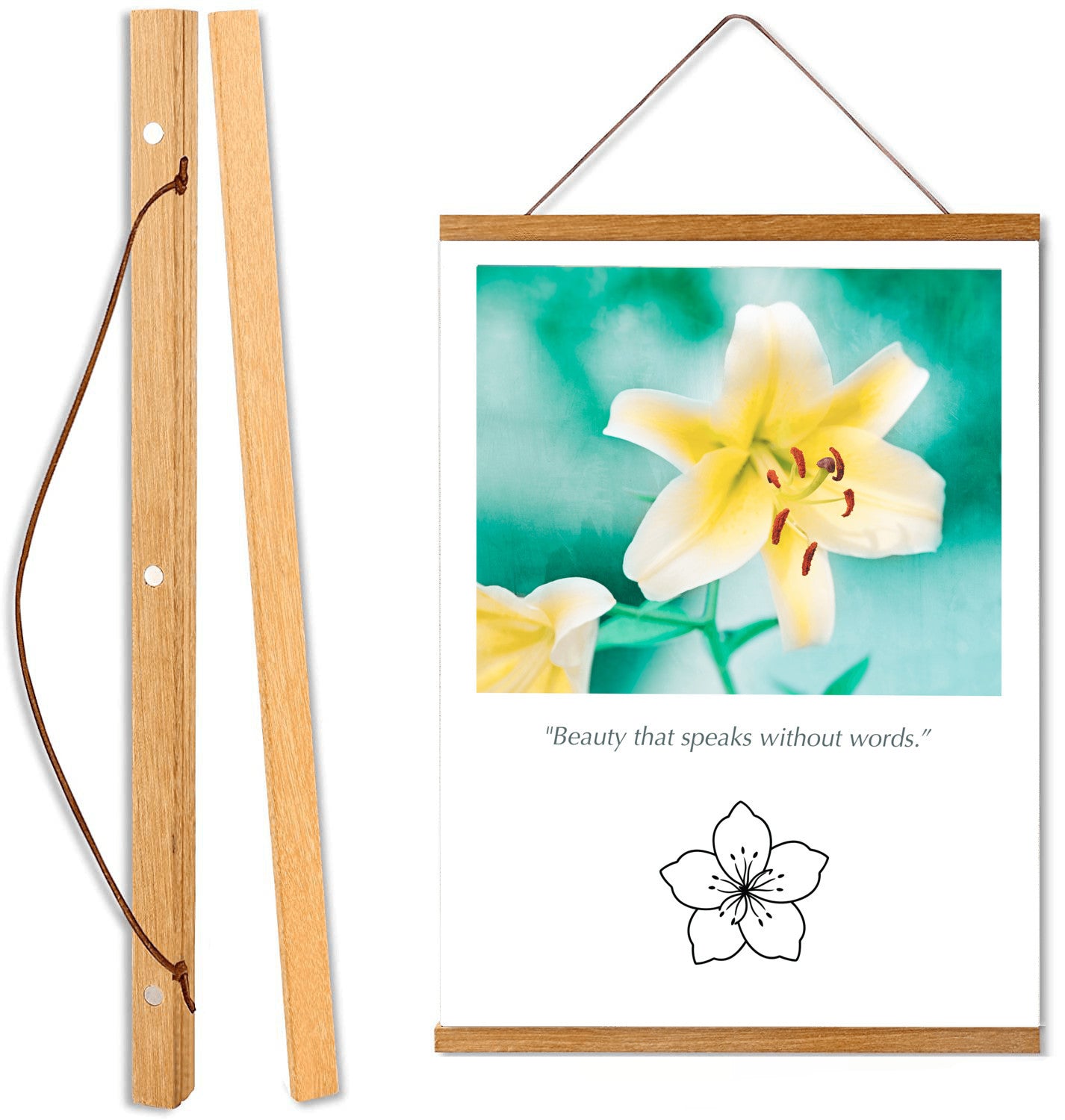 Yellow Lily Flower, Teal Nature Canvas Art