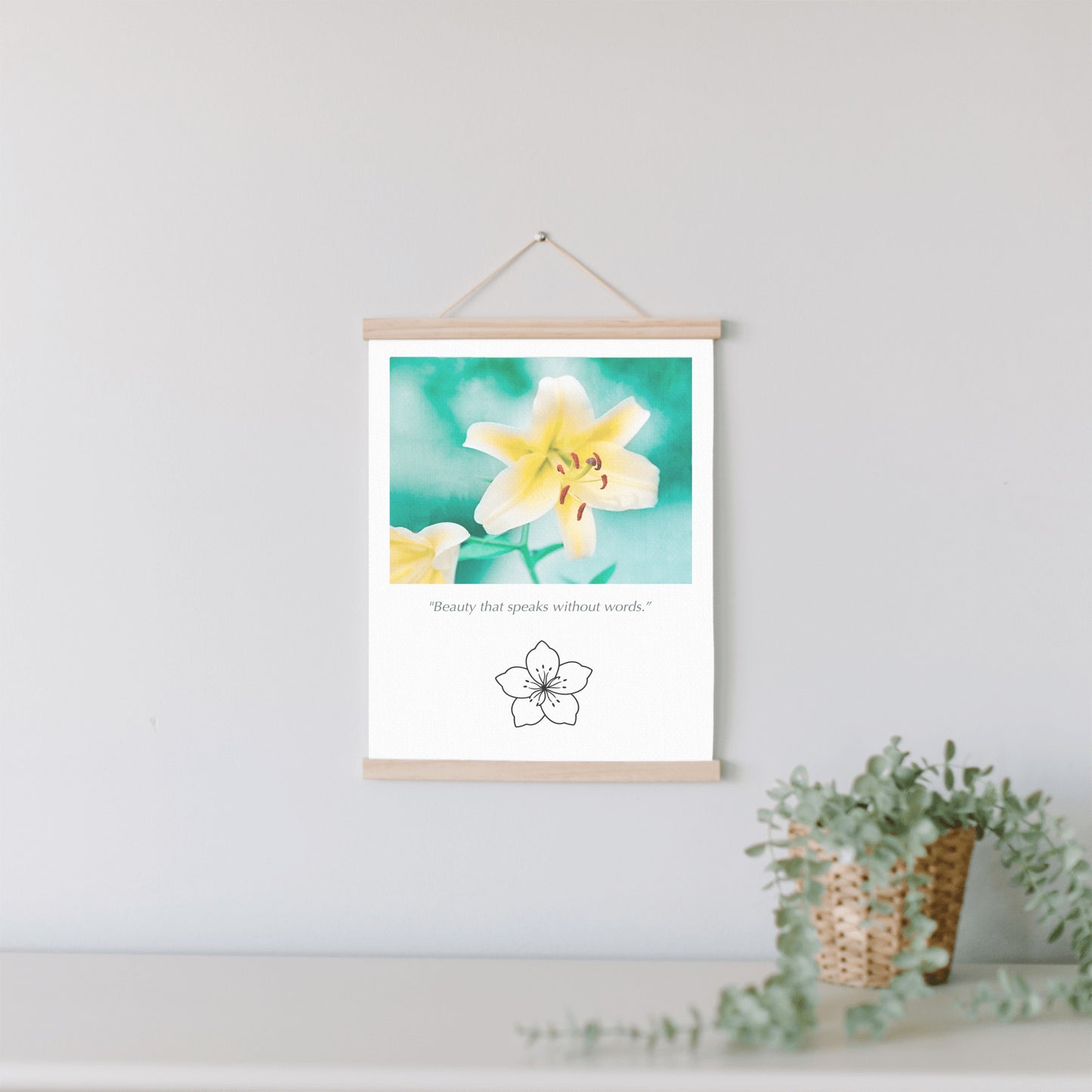 Yellow Lily Flower, Teal Nature Canvas Art