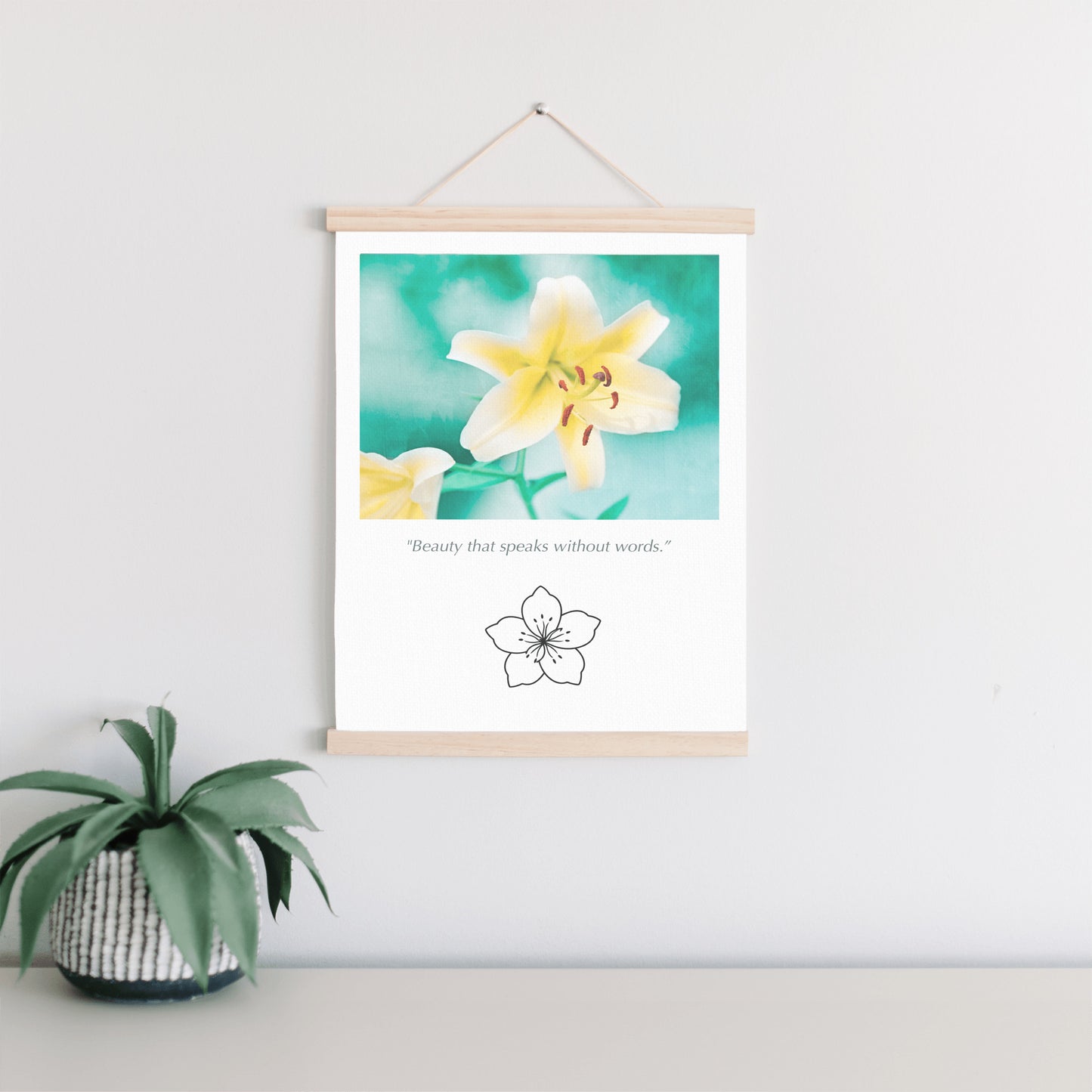 Yellow Lily Flower, Teal Nature Canvas Art