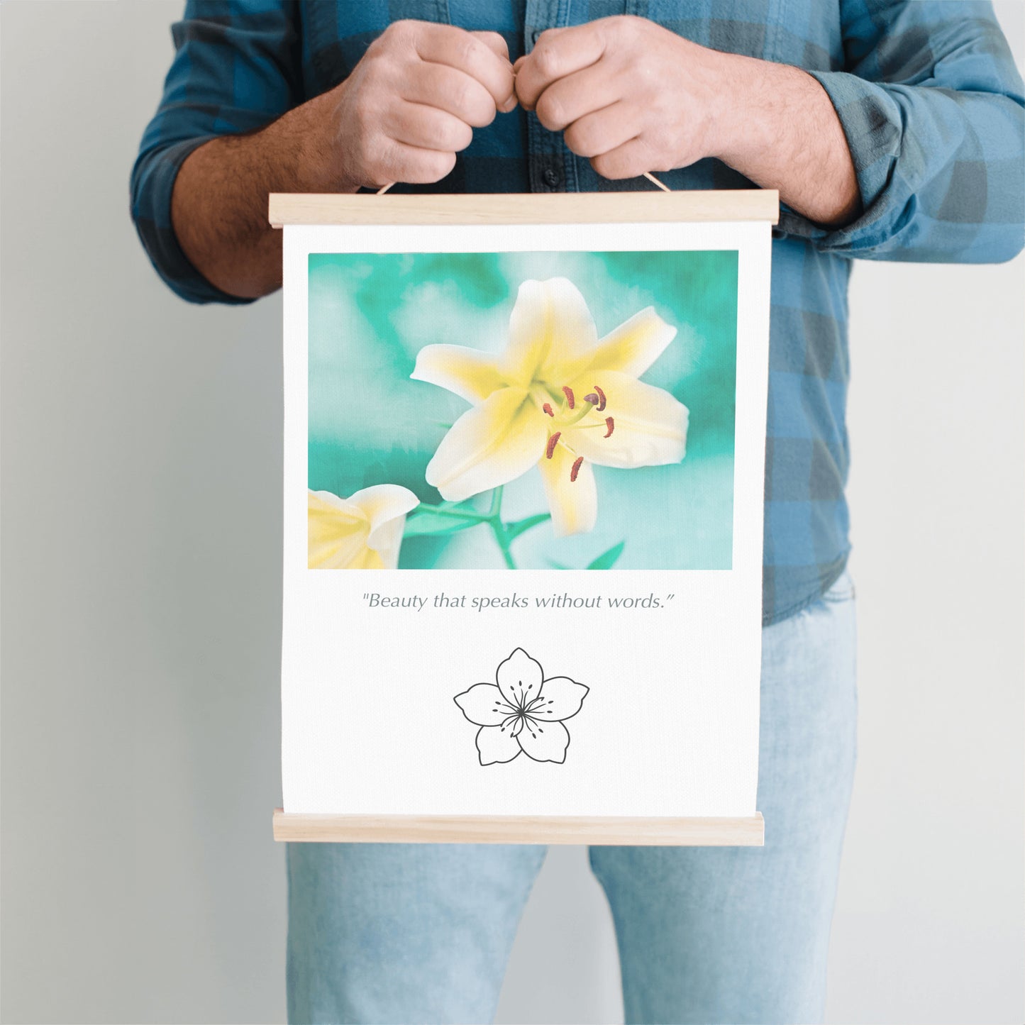 Yellow Lily Flower, Teal Nature Canvas Art