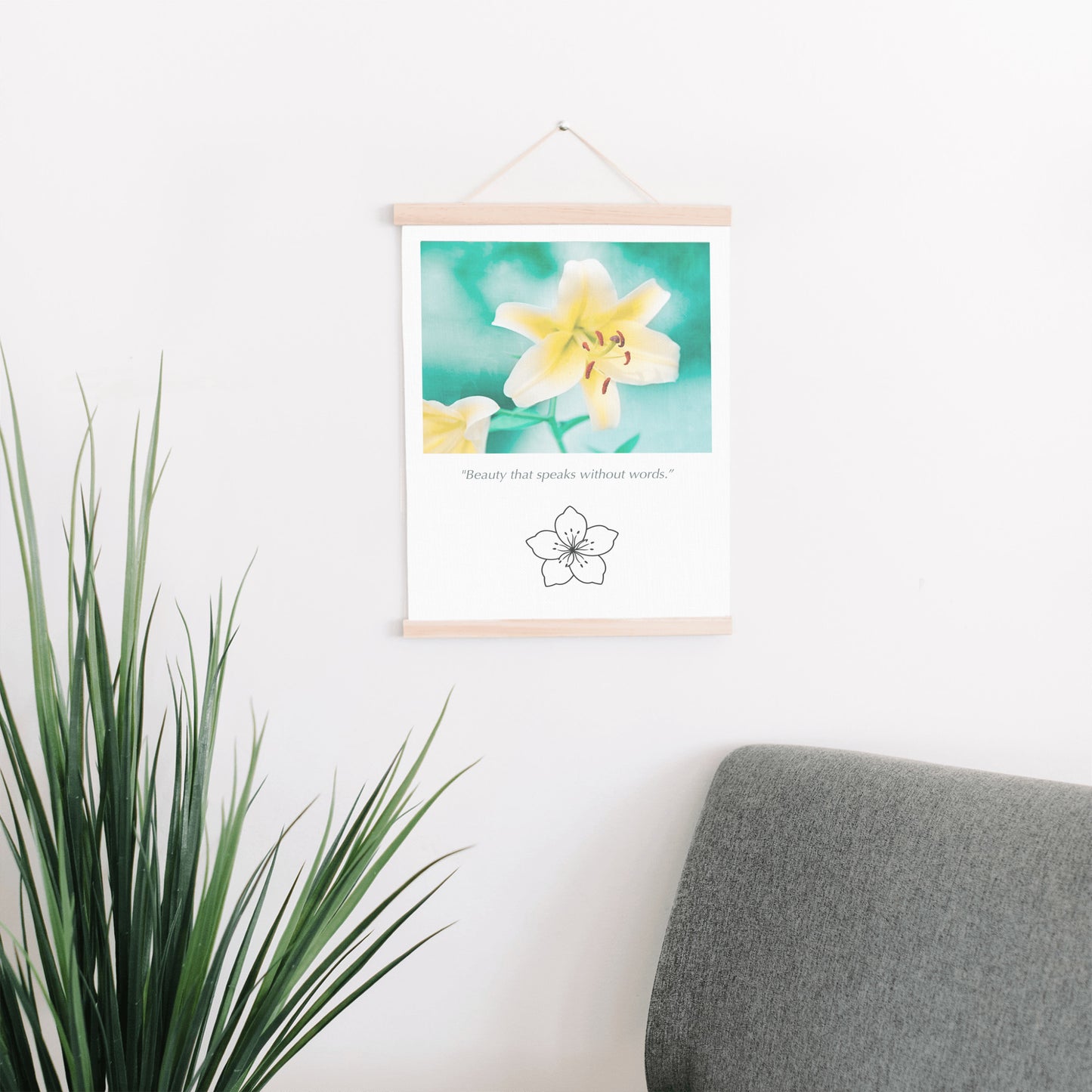 Yellow Lily Flower, Teal Nature Canvas Art