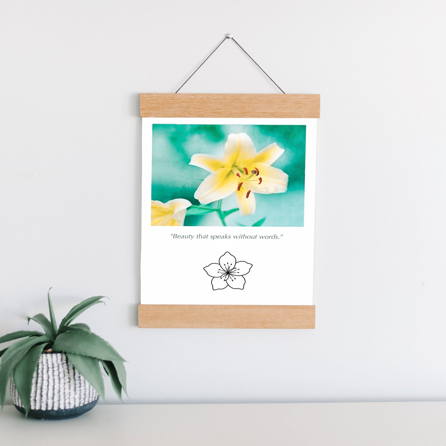 Yellow Lily Flower, Teal Nature Canvas Art