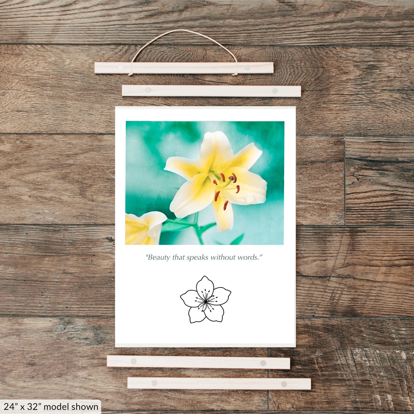 Yellow Lily Flower, Teal Nature Canvas Art